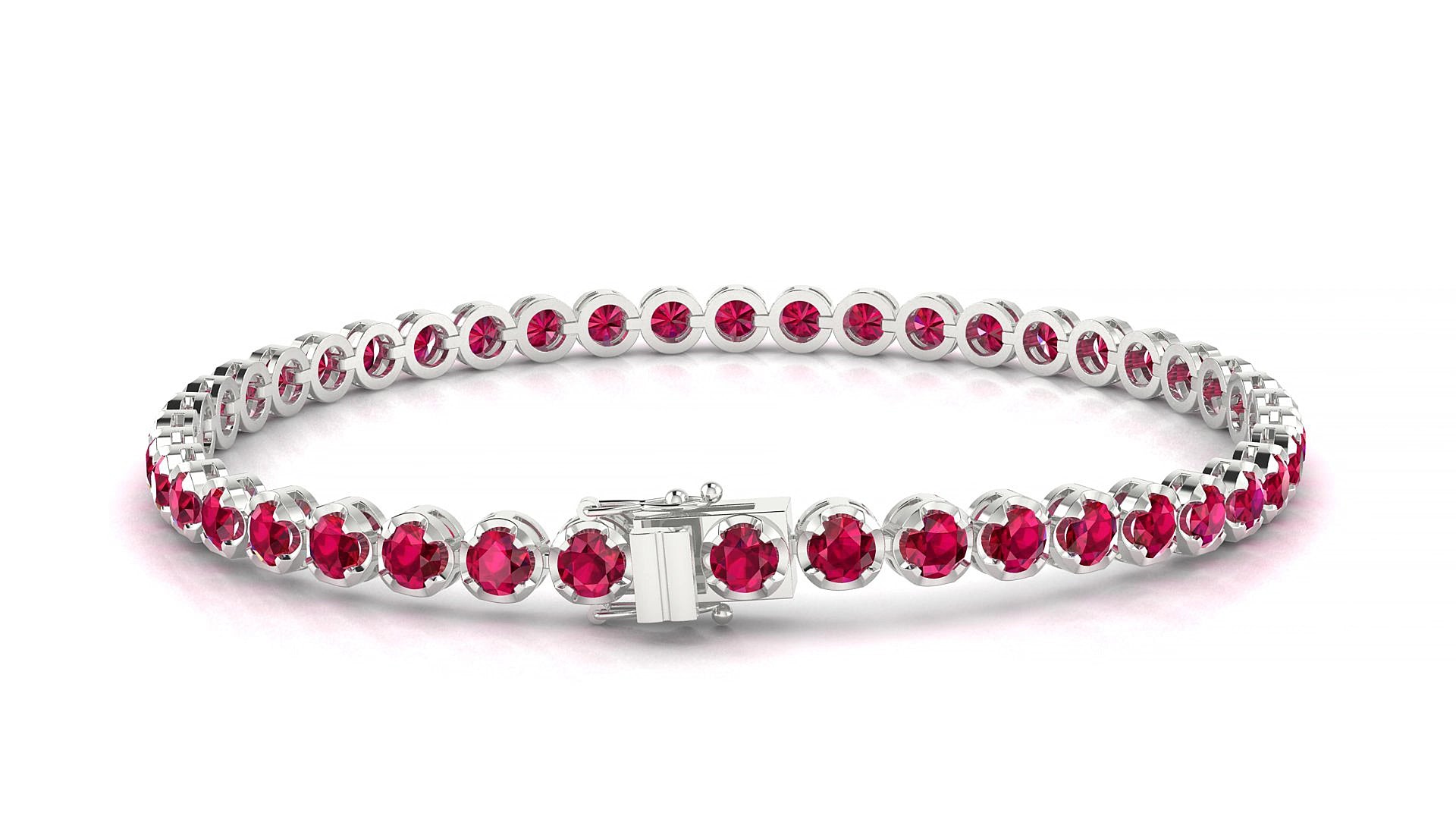 Bengal | 18k White Gold 3 mm Round Natural Ruby 18 cm Tennis Bracelet
