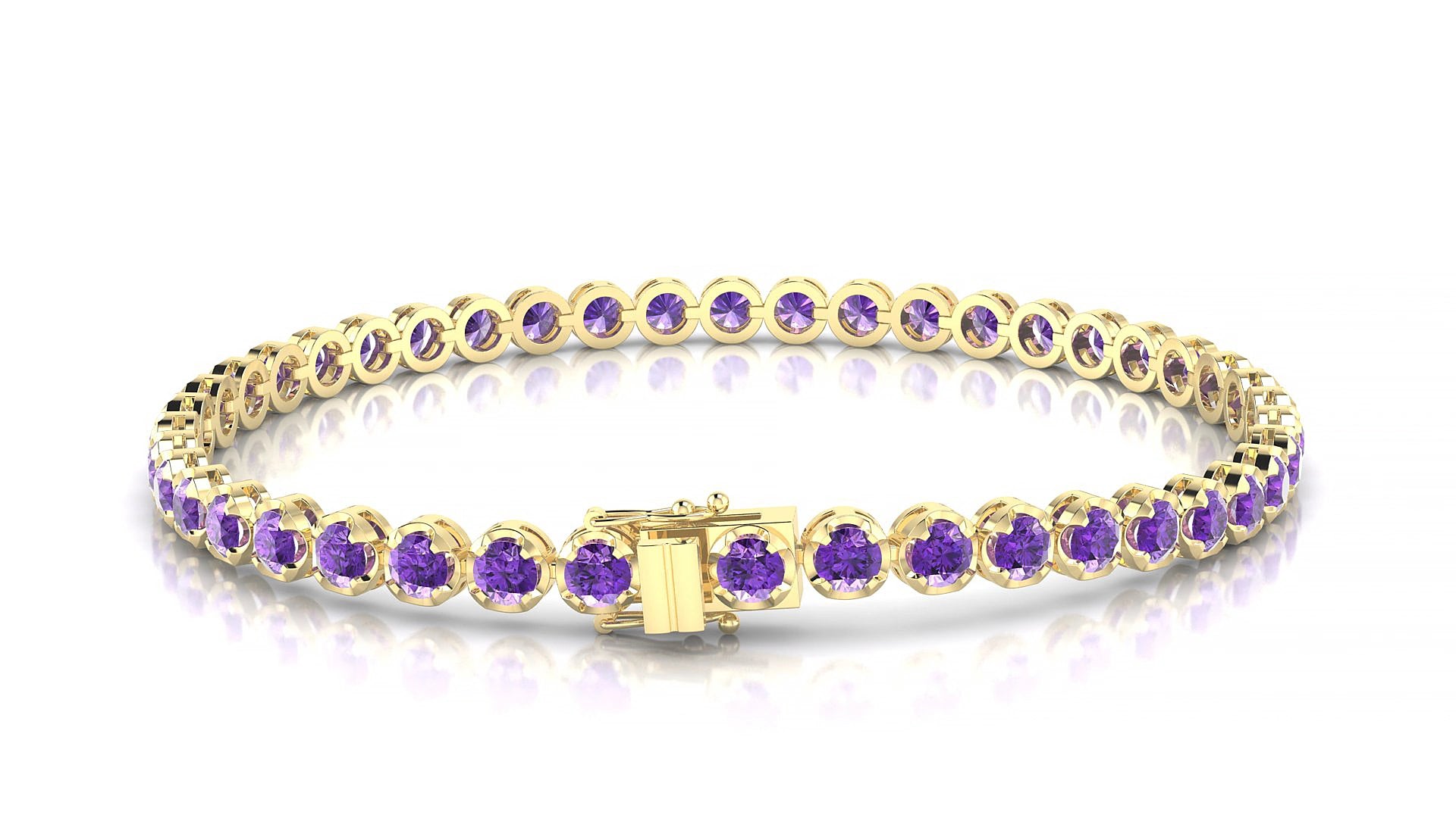 Bengal | 18k Yellow Gold 3 mm Round Natural Amethyst 18 cm Tennis Bracelet
