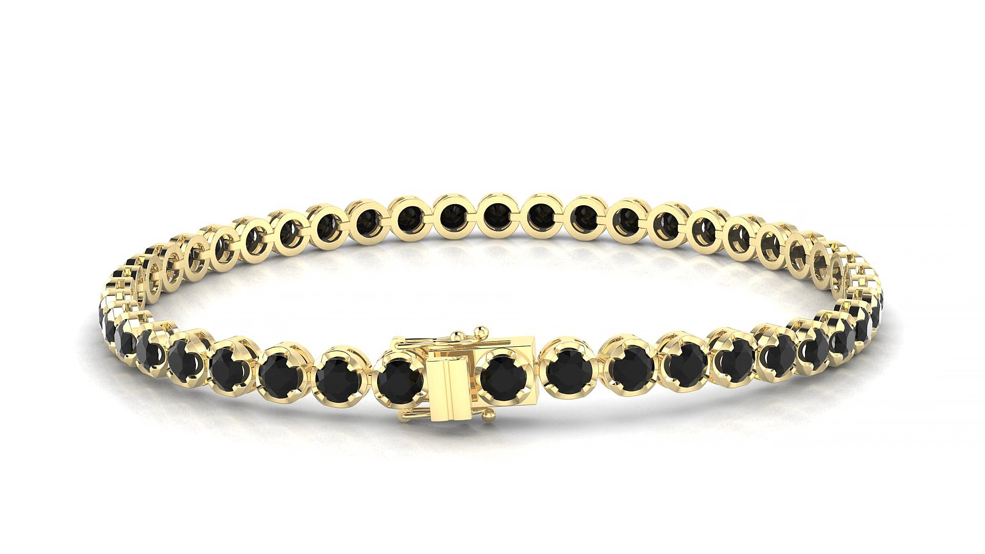 Bengal | 18k Yellow Gold 3 mm Round Natural Black Diamond 18 cm Tennis Bracelet
