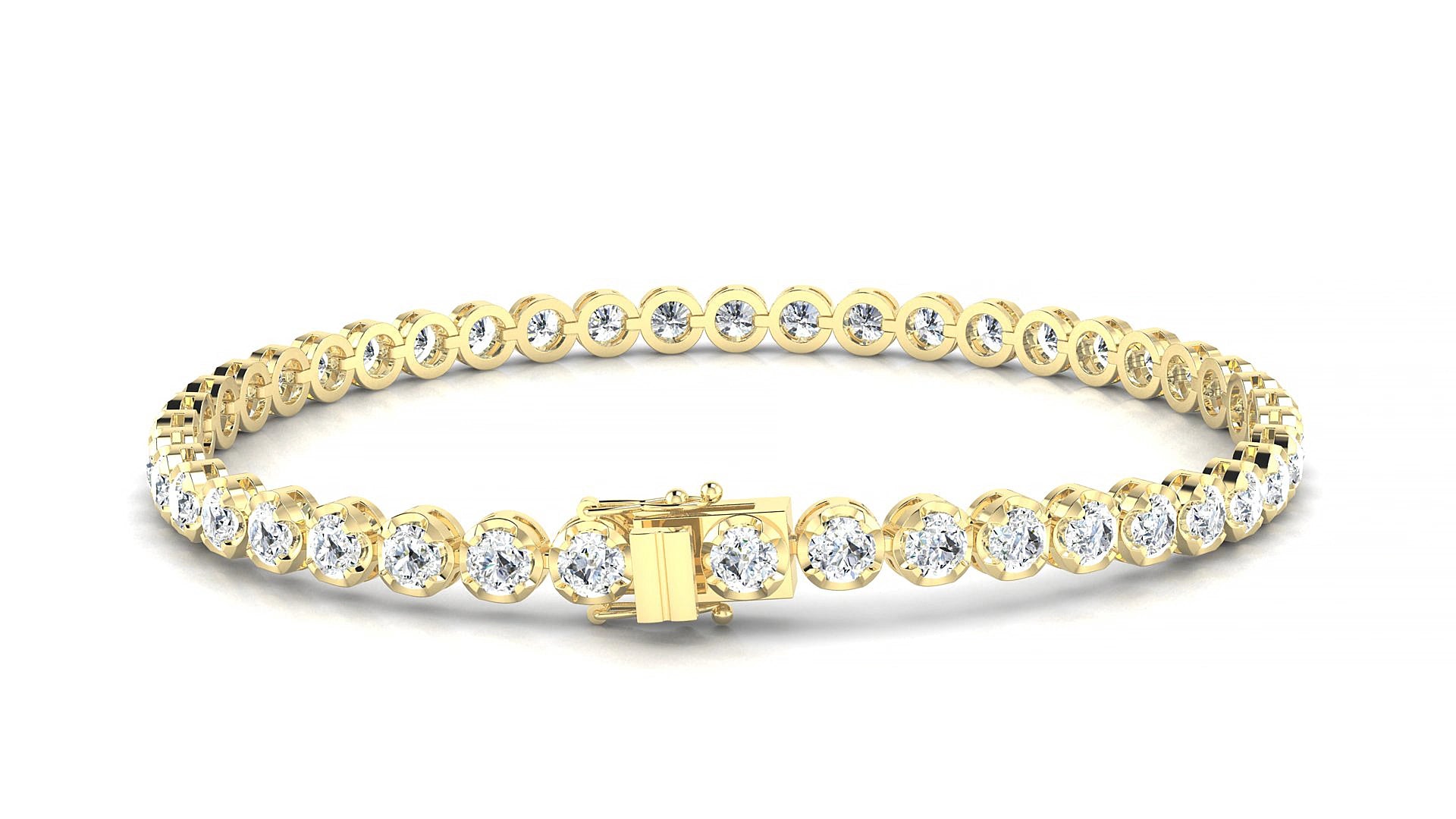 Bengal | 18k Yellow Gold 3 mm Round Natural Diamond 18 cm Tennis Bracelet