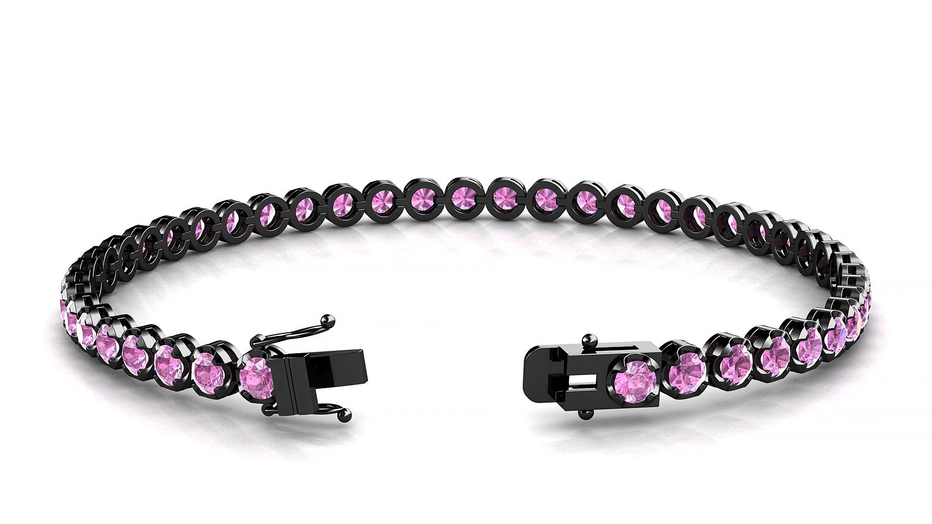 Bengal | 18k Black Gold 3 mm Round Natural Pink Sapphire 15 cm Tennis Bracelet