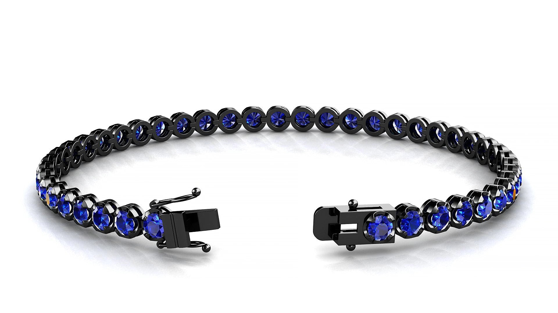 Bengal | 18k Black Gold 3 mm Round Natural Sapphire 20 cm Tennis Bracelet