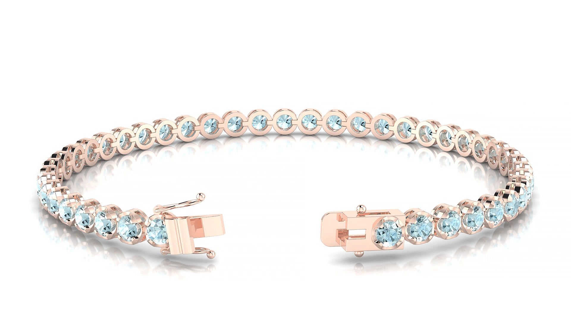 Bengal | 18k Rose Gold 3 mm Round Natural Aquamarine 18 cm Tennis Bracelet