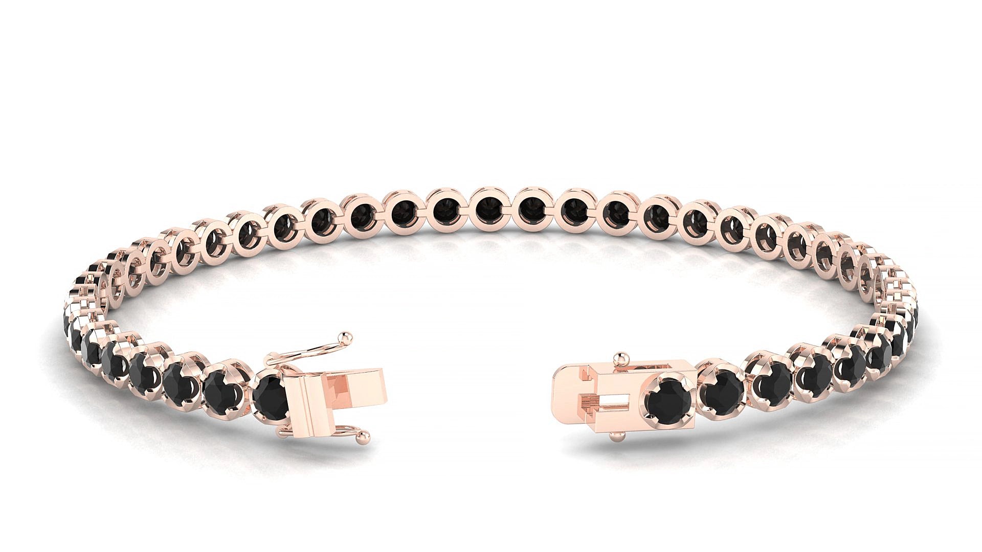 Bengal | 18k Rose Gold 3 mm Round Natural Black Diamond 15 cm Tennis Bracelet