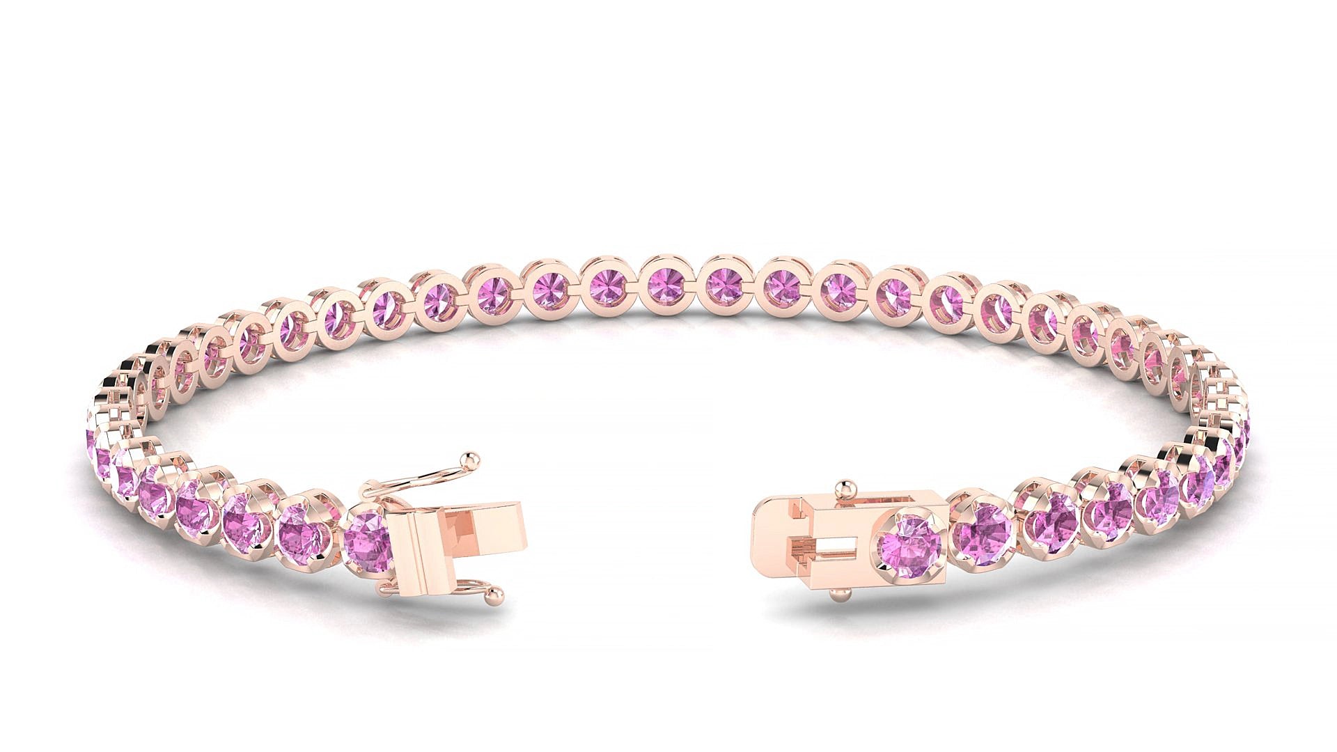 Bengal | 18k Rose Gold 3 mm Round Natural Pink Sapphire 15 cm Tennis Bracelet