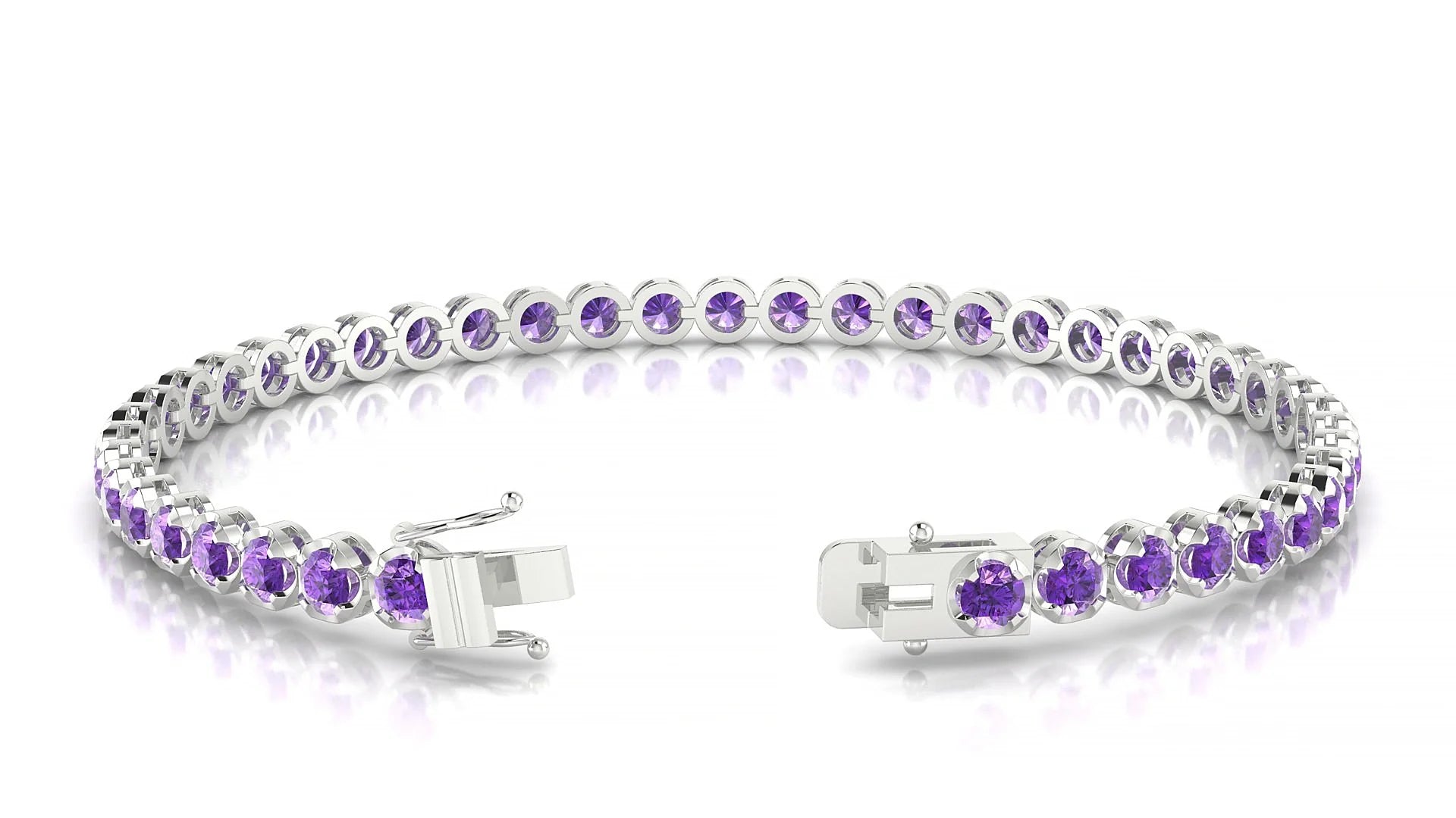 Bengal | 18k White Gold 3 mm Round Natural Amethyst Tennis Bracelet