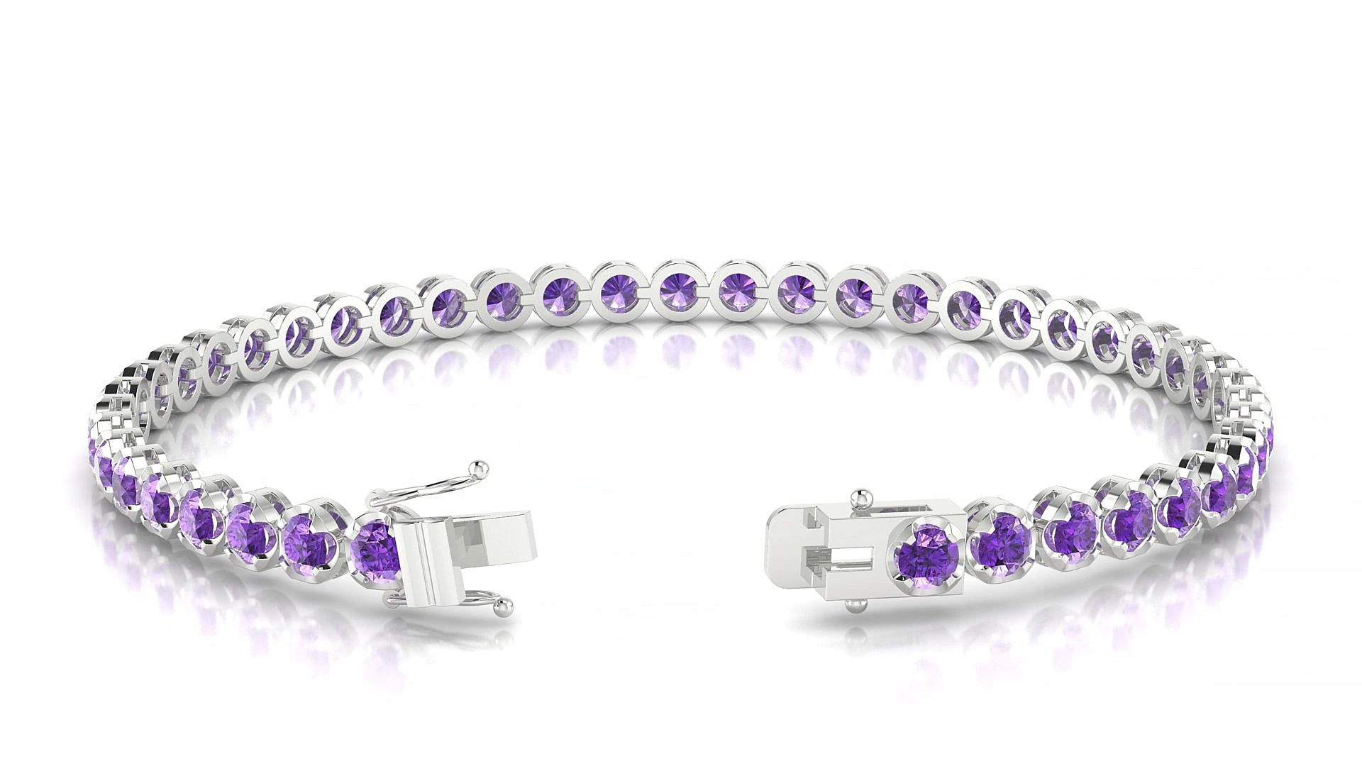 Bengal | 18k White Gold 3 mm Round Natural Amethyst 15 cm Tennis Bracelet