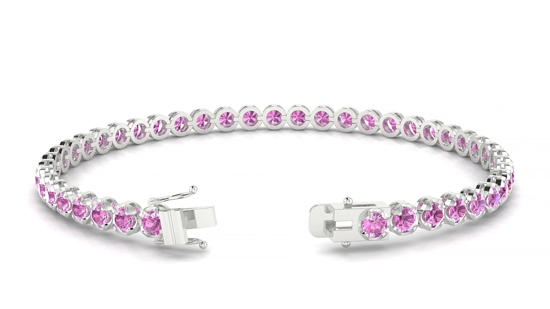Bengal | 18k White Gold 3 mm Round Natural Pink Sapphire 18 cm Tennis Bracelet