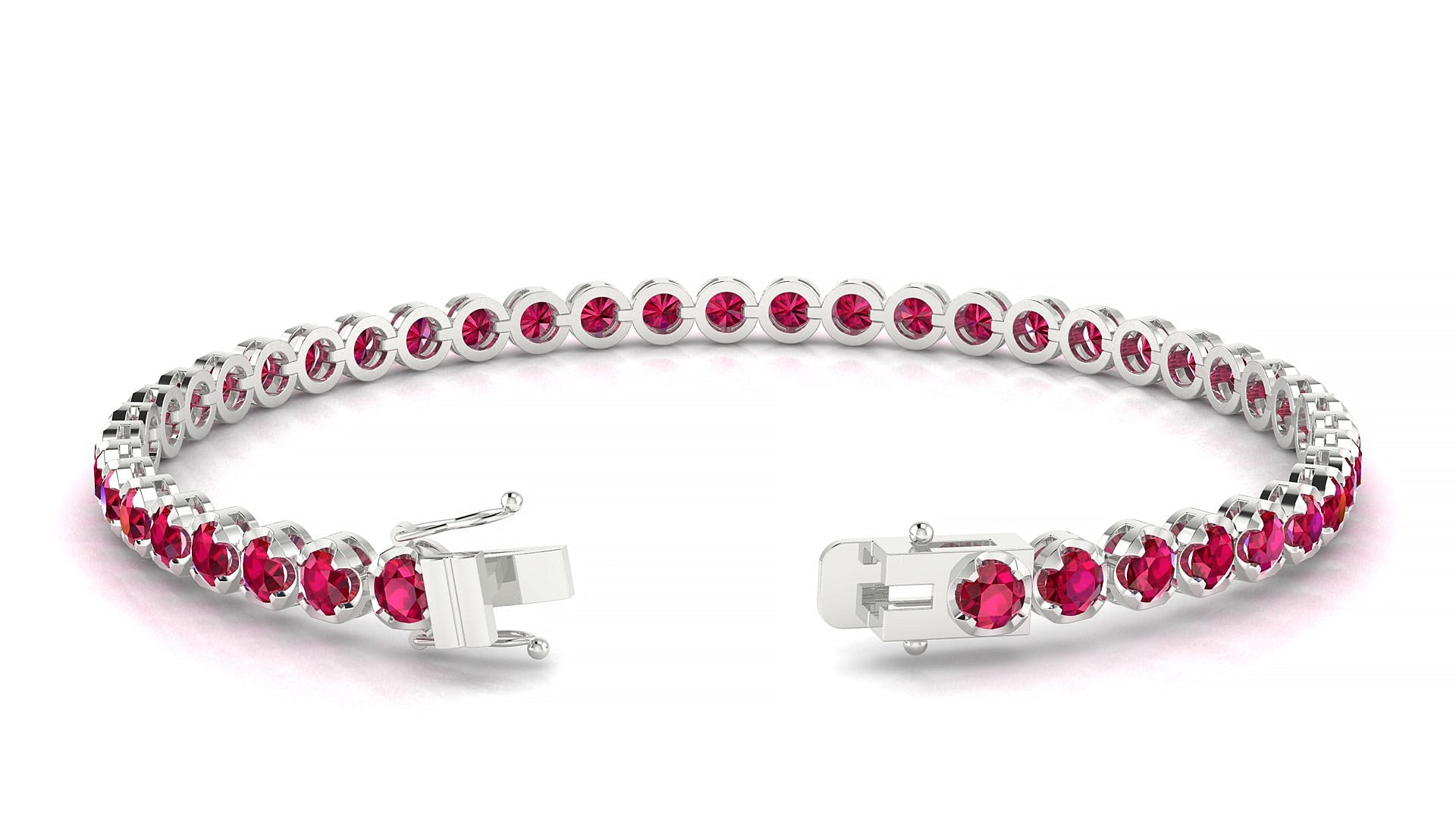 Bengal | 18k White Gold 3 mm Round Natural Ruby Tennis Bracelet