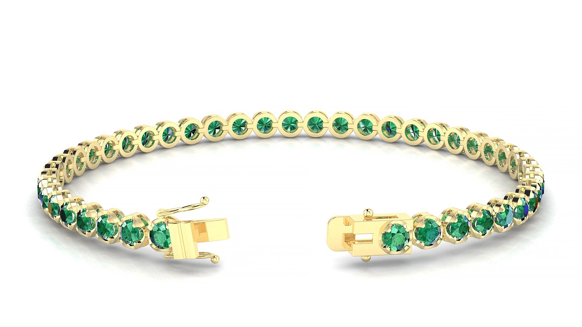 Bengal | 18k Yellow Gold 3 mm Round Natural Emerald 18 cm Tennis Bracelet