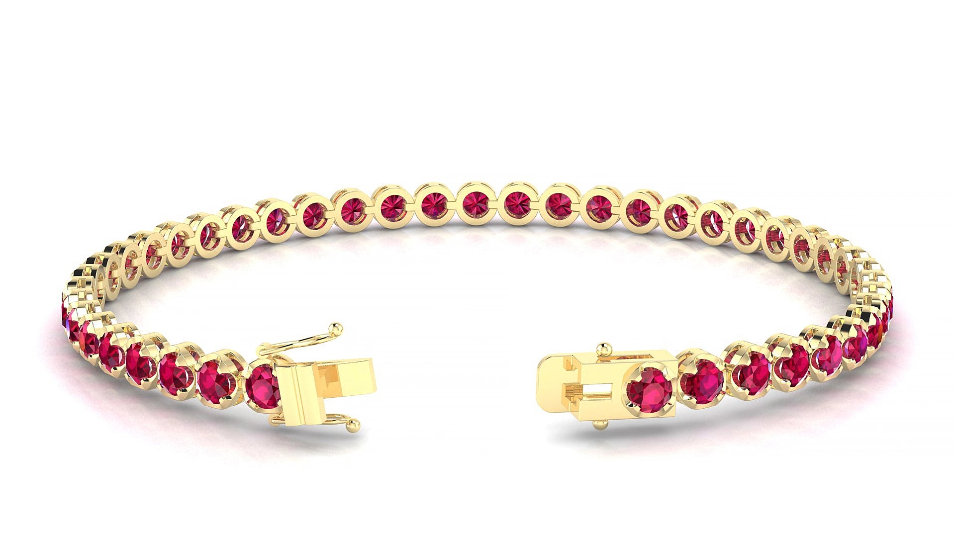Bengal | 18k Yellow Gold 3 mm Round Natural Ruby 18 cm Tennis Bracelet