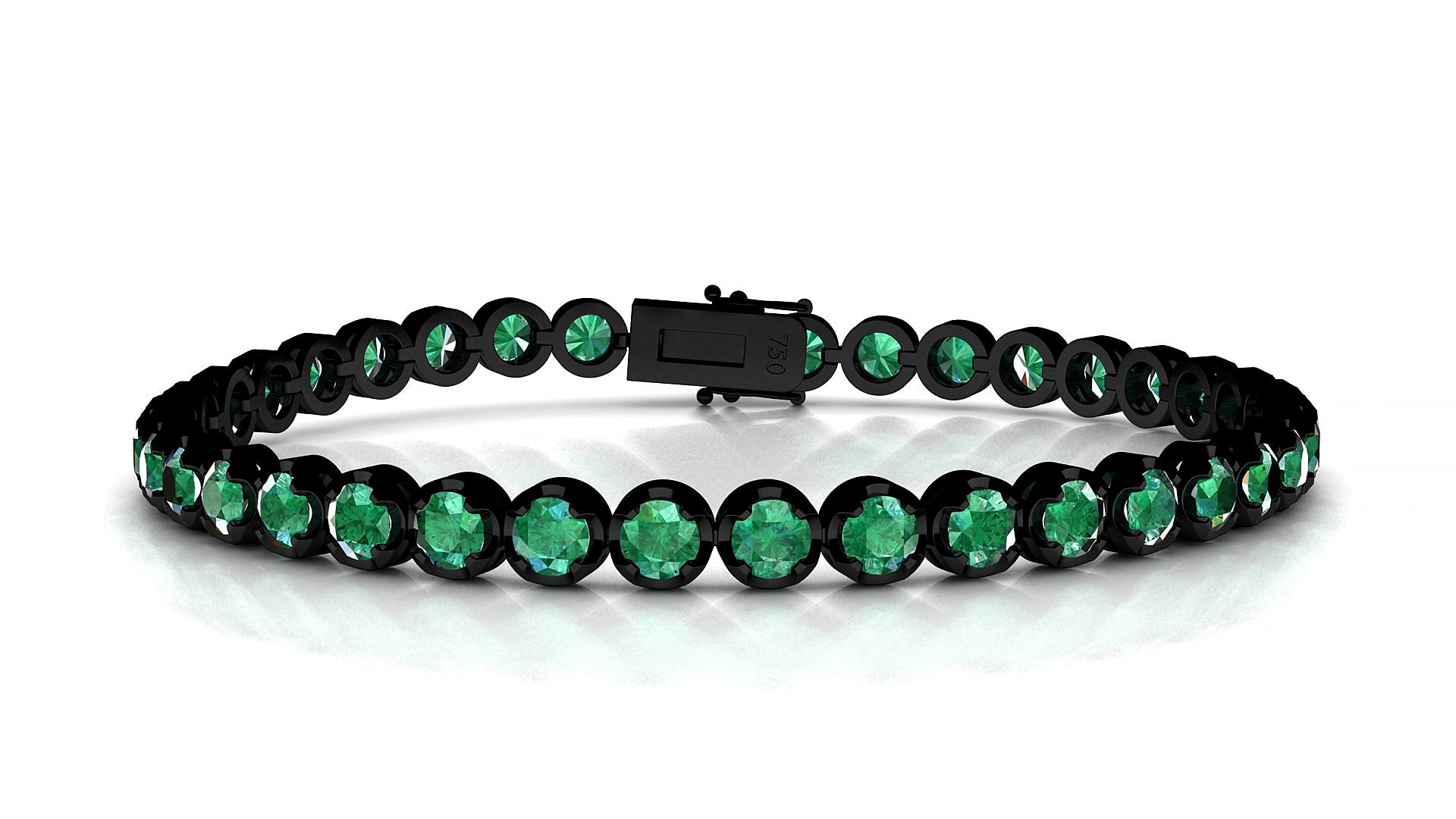 Bengal | 18k Black Gold 3.4 mm Round Natural Emerald 15 cm Tennis Bracelet