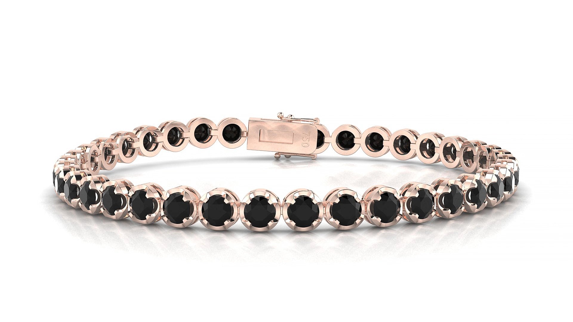 Bengal | 18k Rose Gold 3.4 mm Round Natural Black Diamond 15 cm Tennis Bracelet