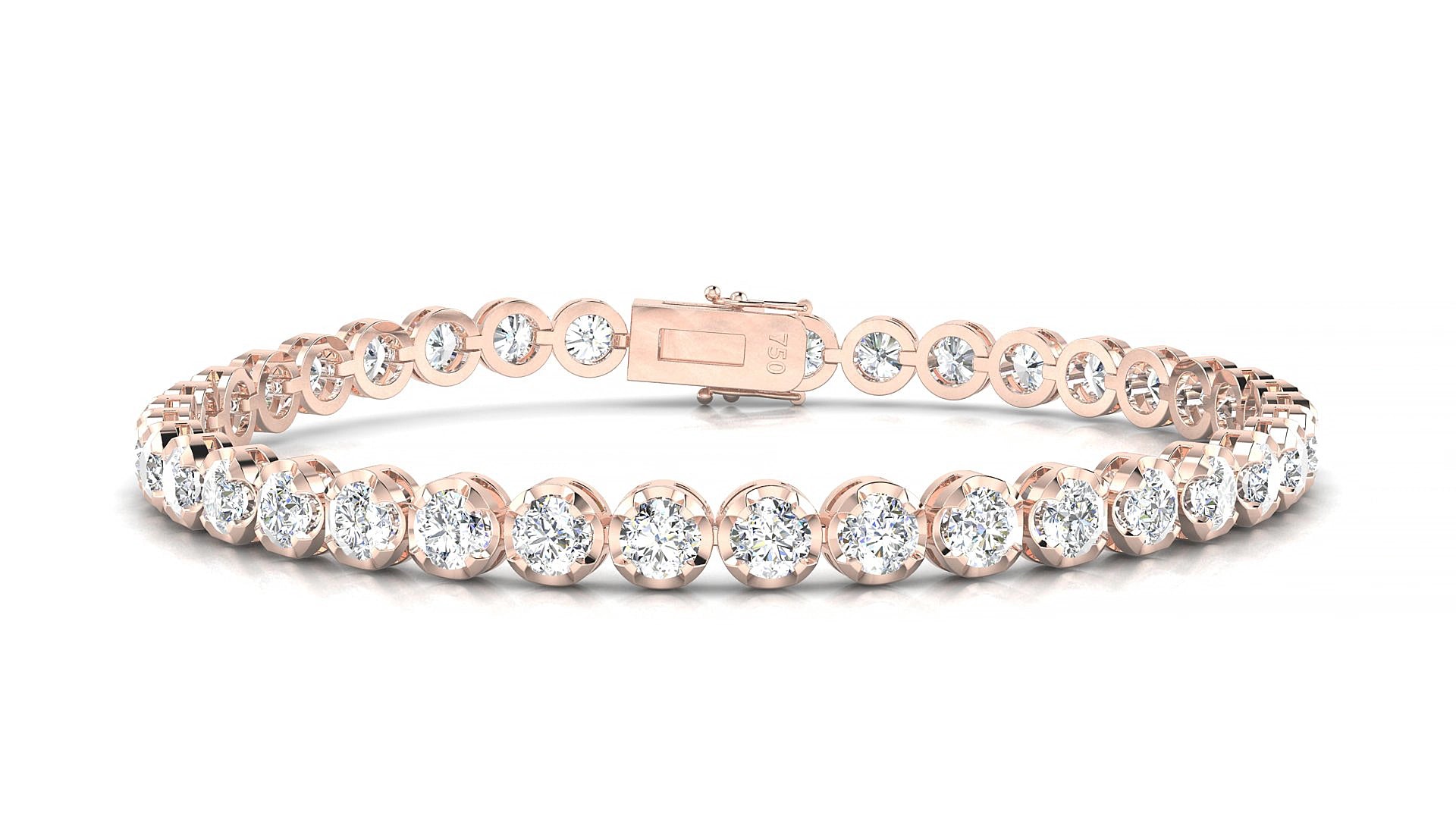Bengal | 18k Rose Gold 3.4 mm Round Natural Diamond 15 cm Tennis Bracelet