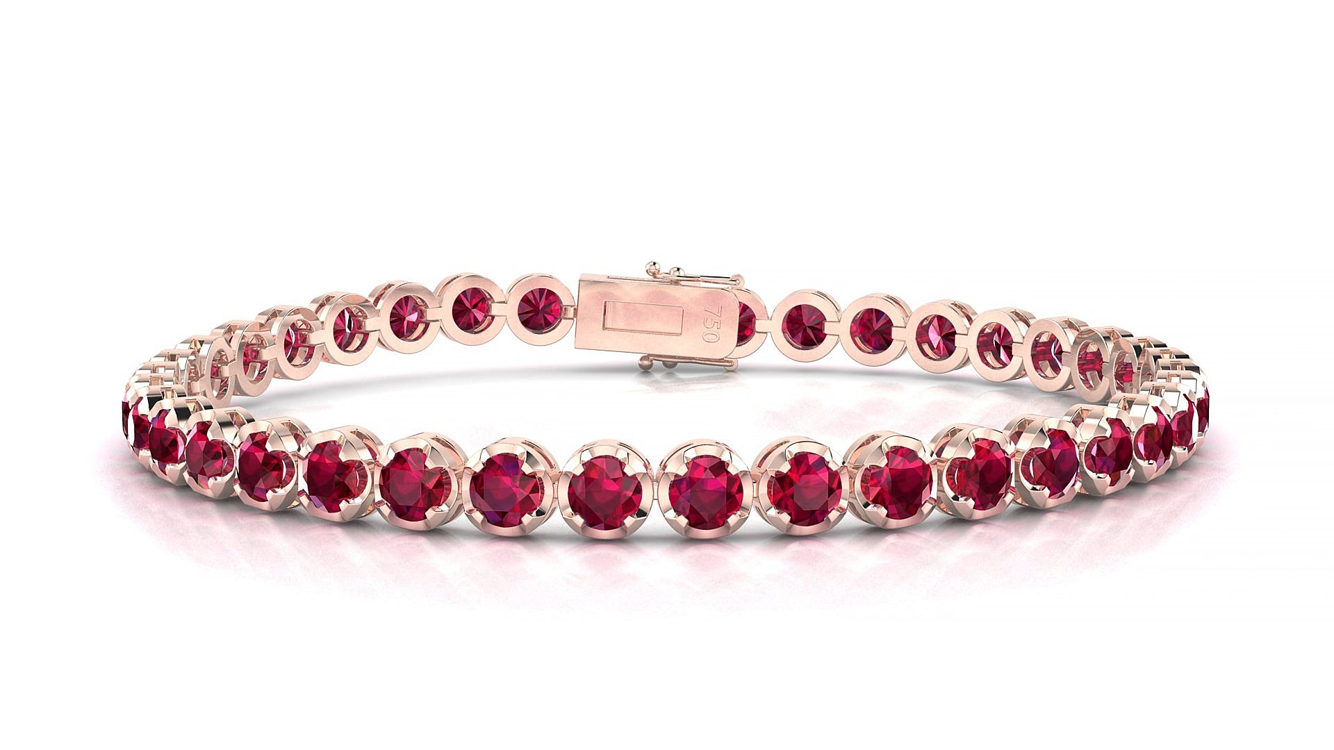 Bengal | 18k Rose Gold 3.4 mm Round Natural Ruby 18 cm Tennis Bracelet