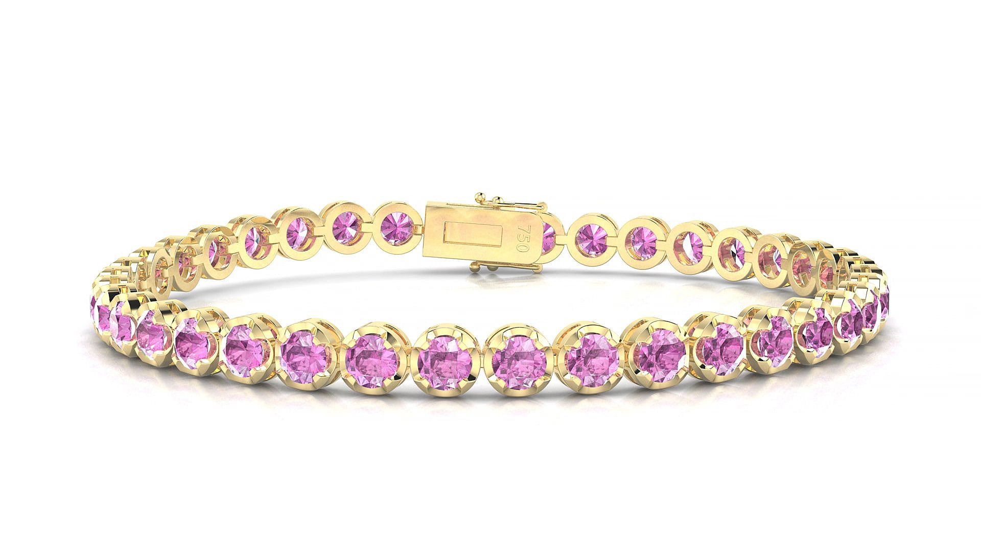 Bengal | 18k Yellow Gold 3.4 mm Round Natural Pink Sapphire 18 cm Tennis Bracelet