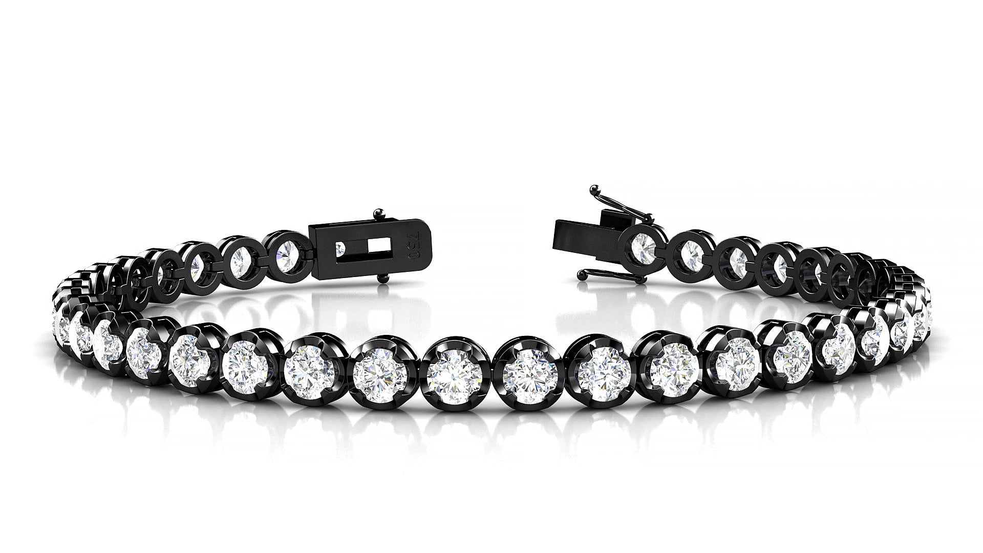 Bengal | 18k Black Gold 3.4 mm Round Natural Diamond 15 cm Tennis Bracelet