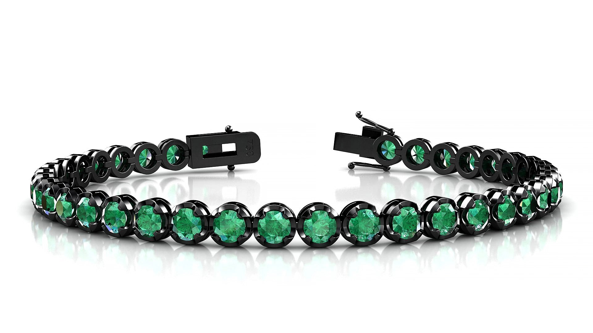 Bengal | 18k Black Gold 3.4 mm Round Natural Emerald 18 cm Tennis Bracelet