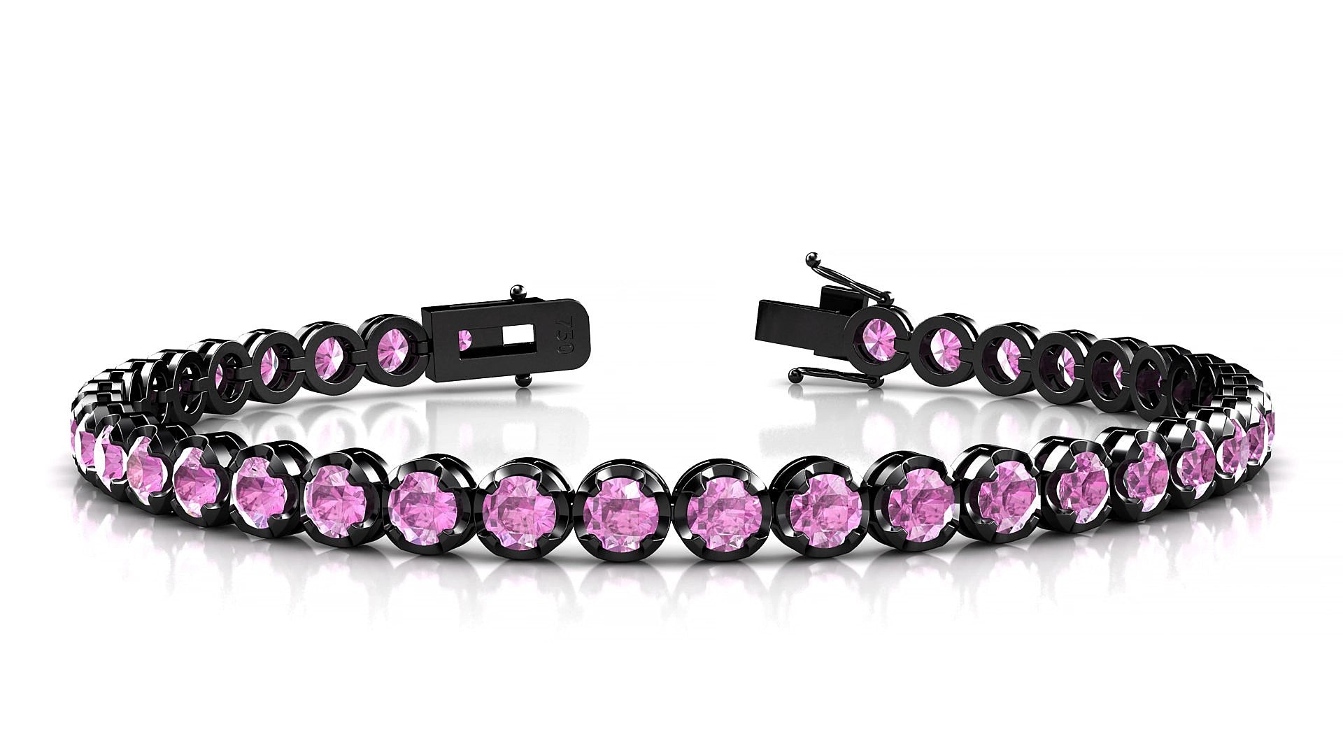 Bengal | 18k Black Gold 3.4 mm Round Natural Pink Sapphire 15 cm Tennis Bracelet