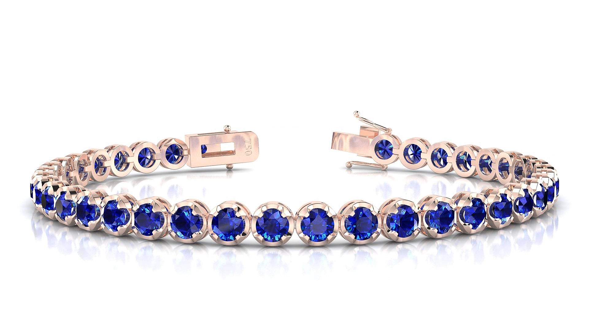 Bengal | 18k Rose Gold 3.4 mm Round Natural Sapphire 15 cm Tennis Bracelet