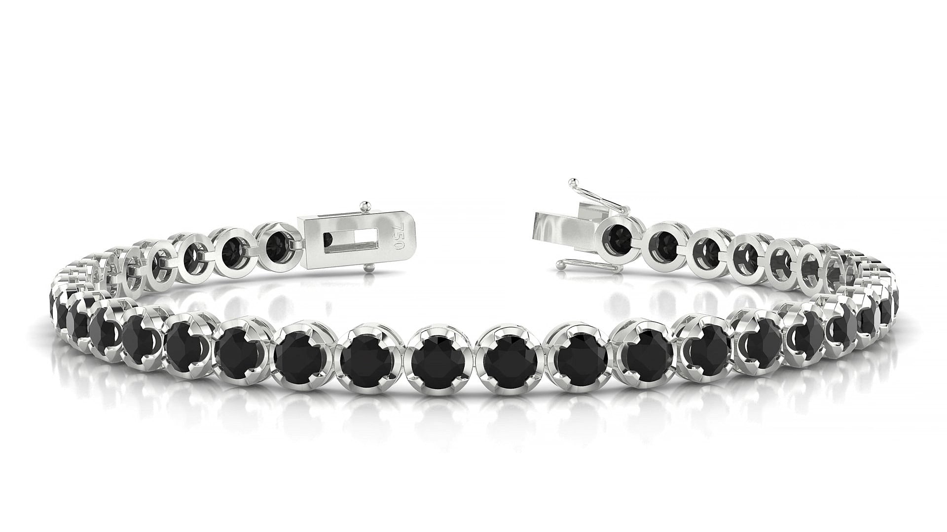 Bengal | 18k White Gold 3.4 mm Round Natural Black Diamond 15 cm Tennis Bracelet