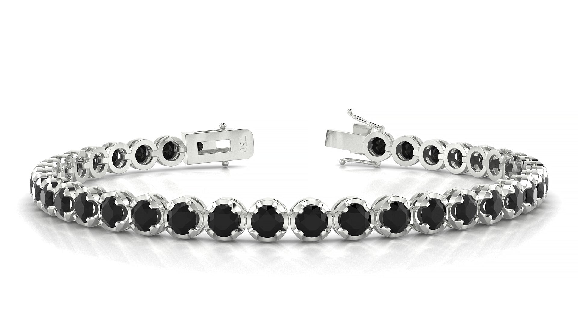 Bengal | 18k White Gold 3.4 mm Round Natural Black Diamond Tennis Bracelet