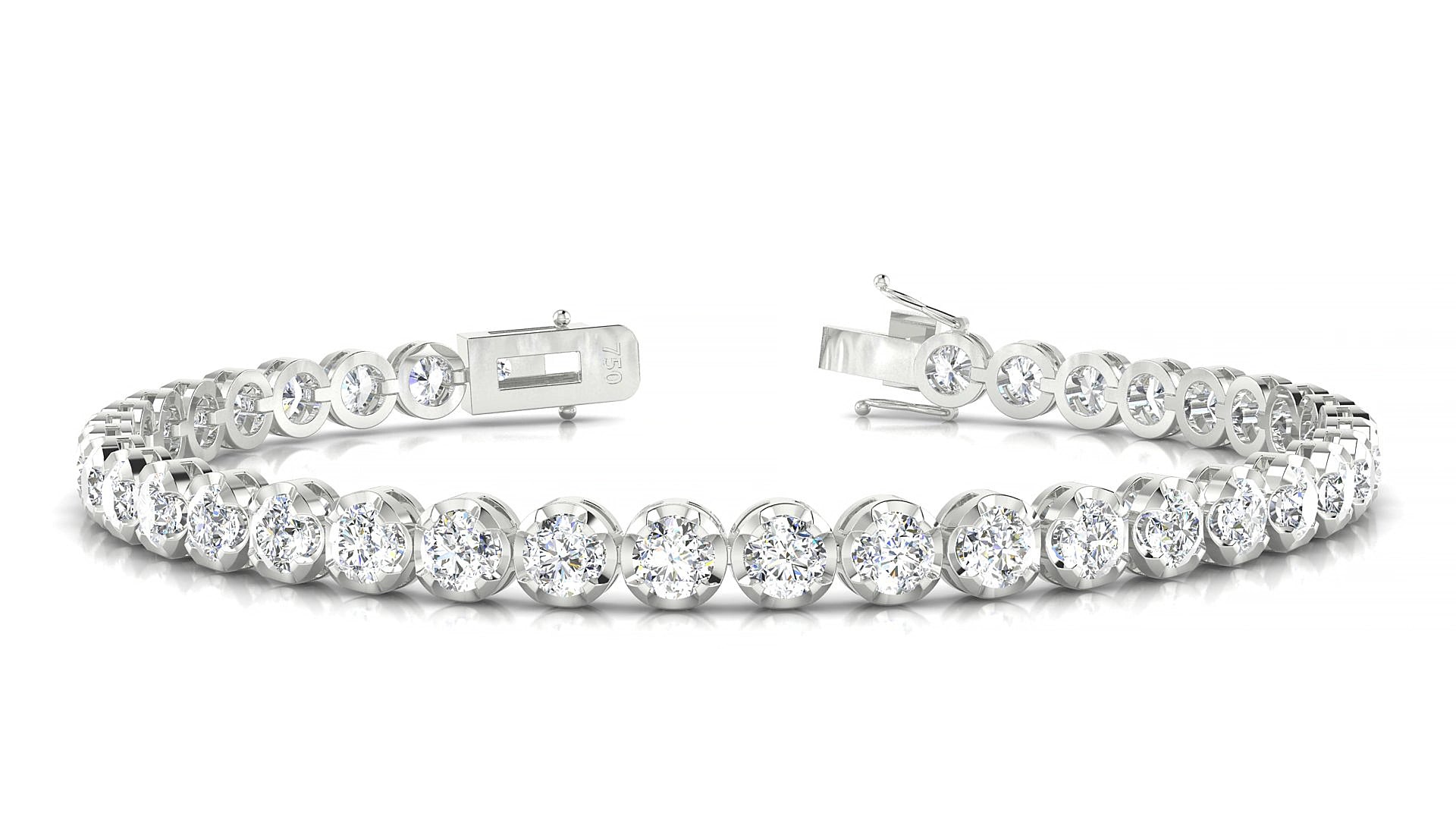 Bengal | 18k White Gold 3.4 mm Round Natural Diamond 15 cm Tennis Bracelet