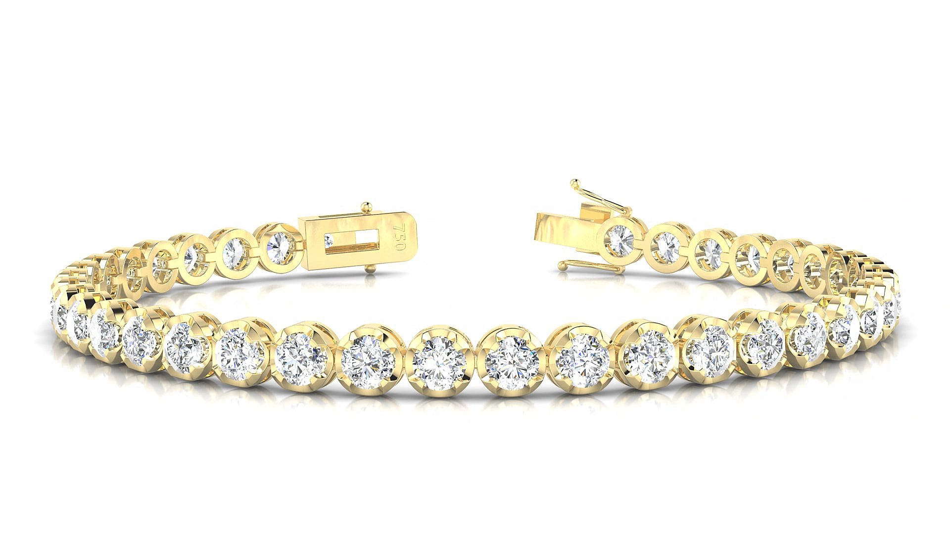 Bengal | 18k Yellow Gold 3.4 mm Round Natural Diamond 15 cm Tennis Bracelet