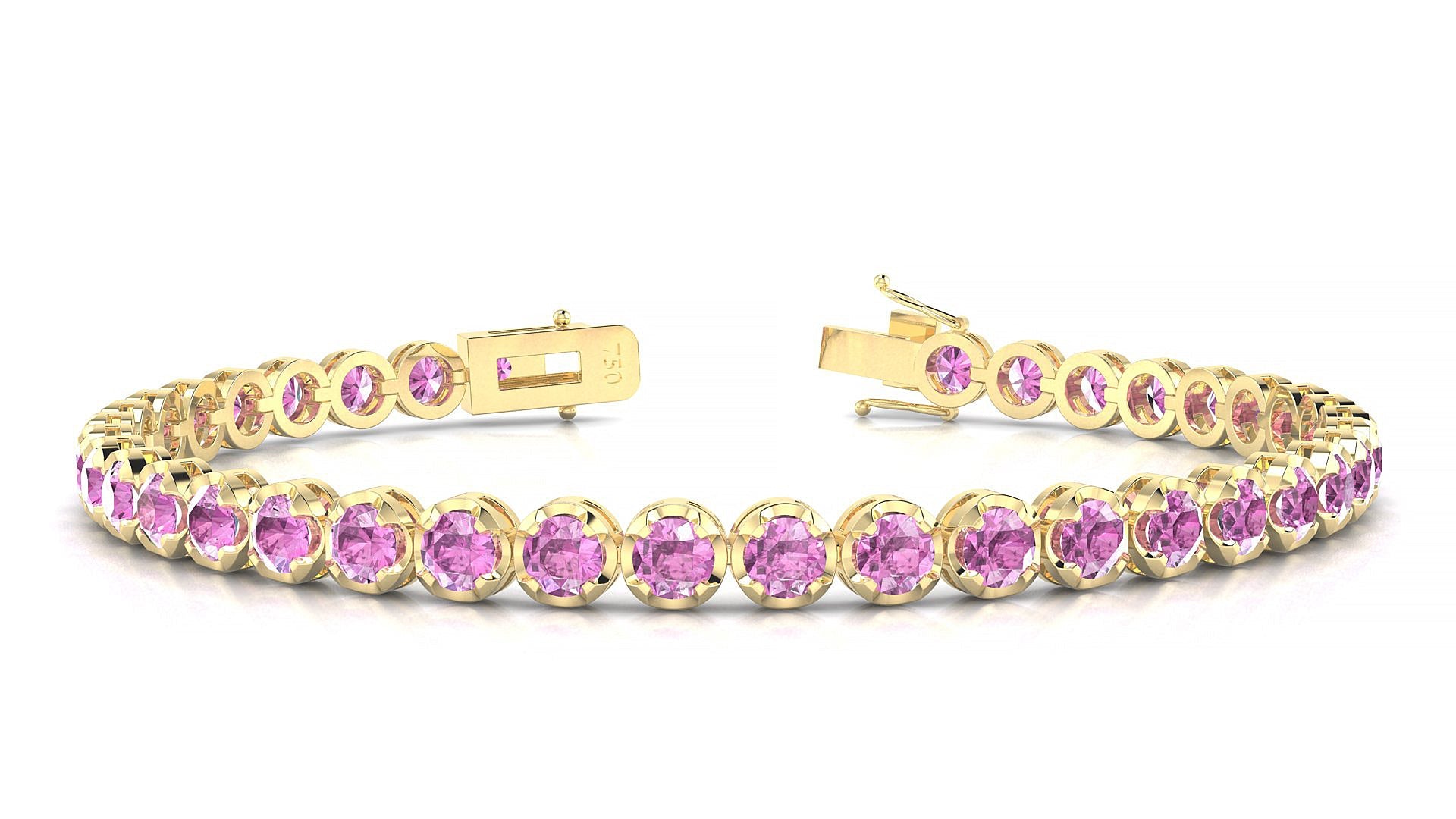 Bengal | 18k Yellow Gold 3.4 mm Round Natural Pink Sapphire Tennis Bracelet