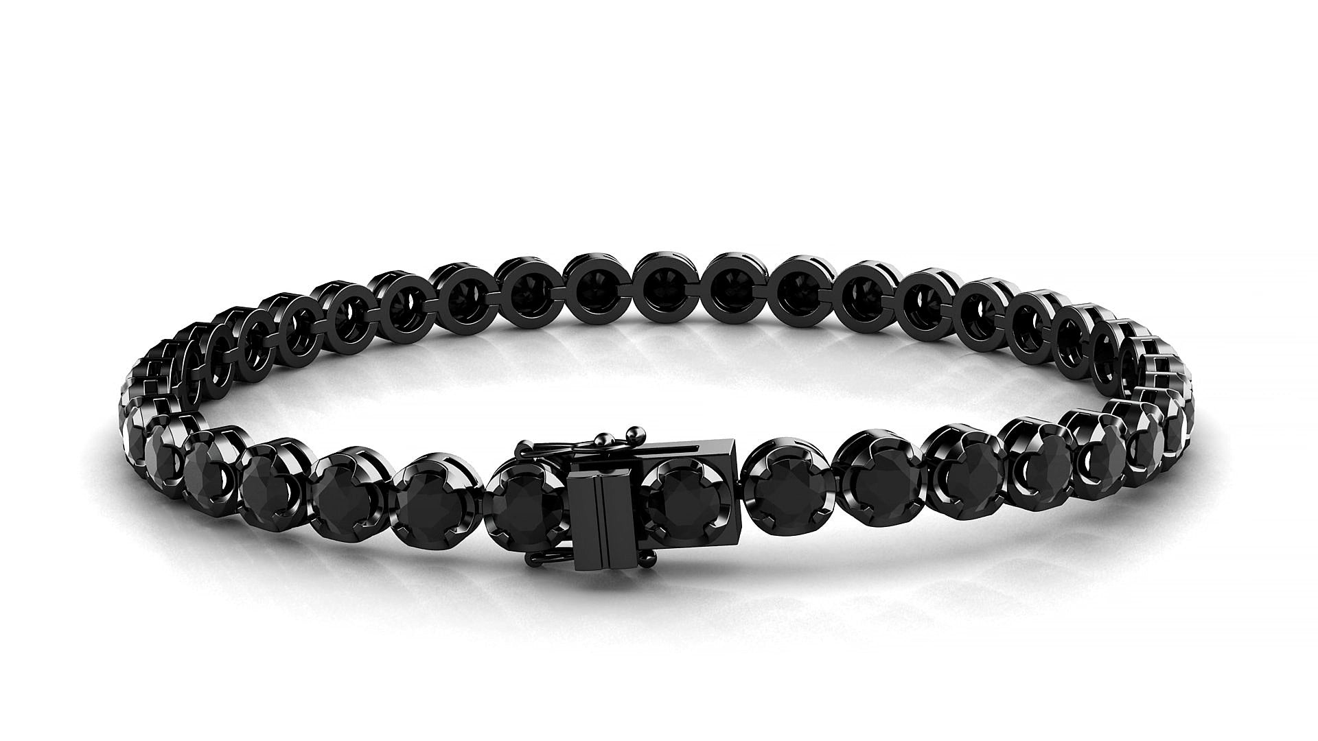 Bengal | 18k Black Gold 3.4 mm Round Natural Black Diamond 15 cm Tennis Bracelet