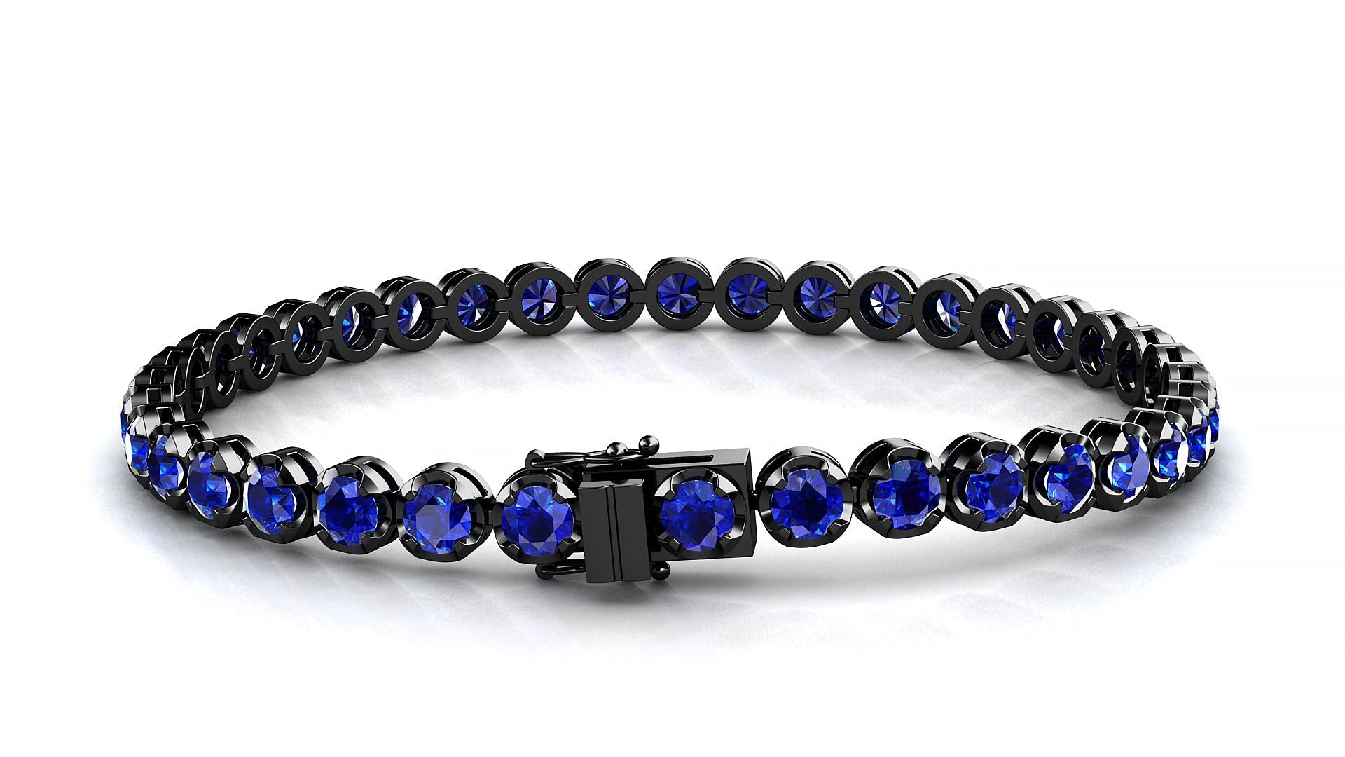 Bengal | 18k Black Gold 3.4 mm Round Natural Sapphire Tennis Bracelet