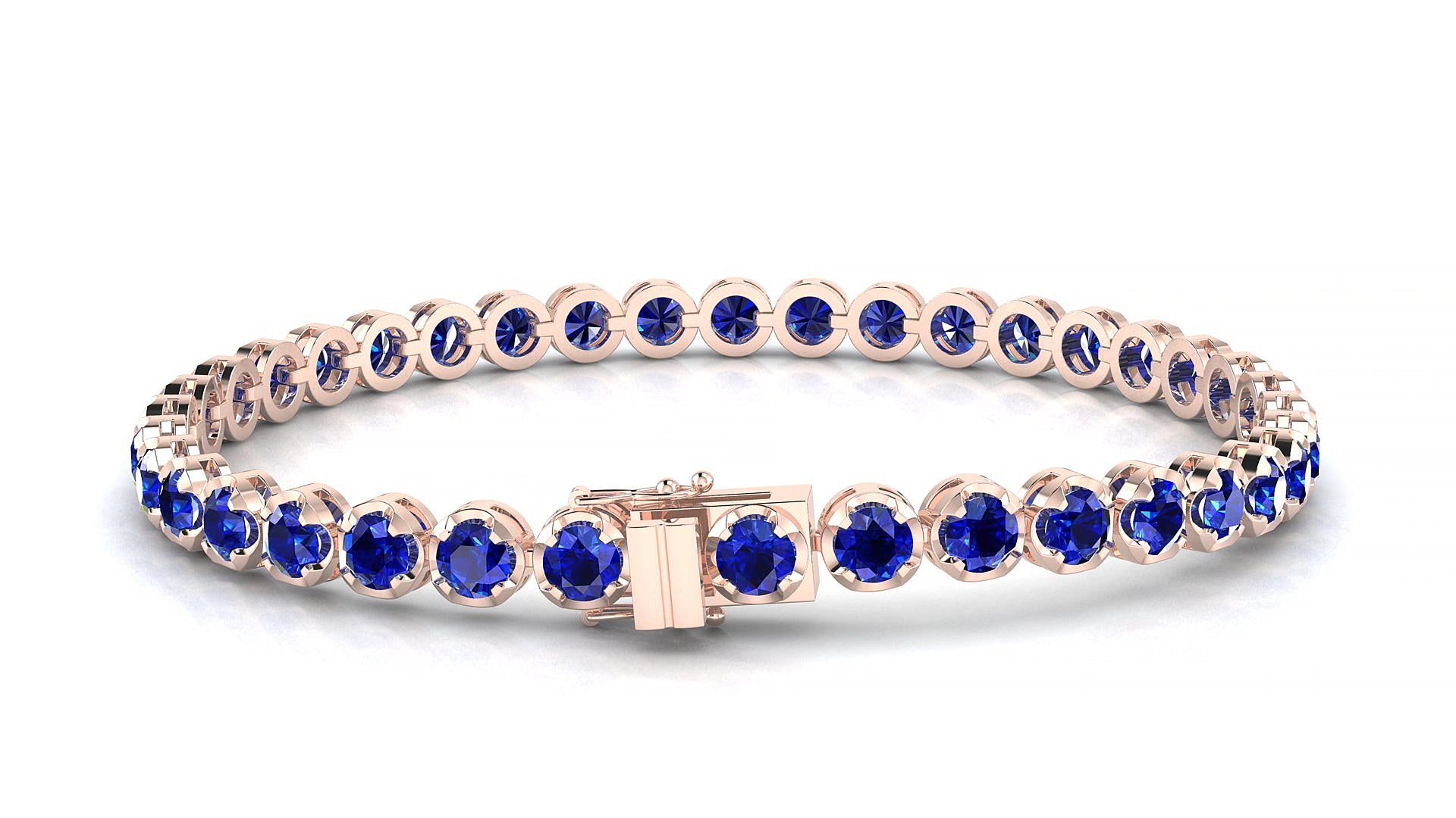 Bengal | 18k Rose Gold 3.4 mm Round Natural Sapphire 15 cm Tennis Bracelet