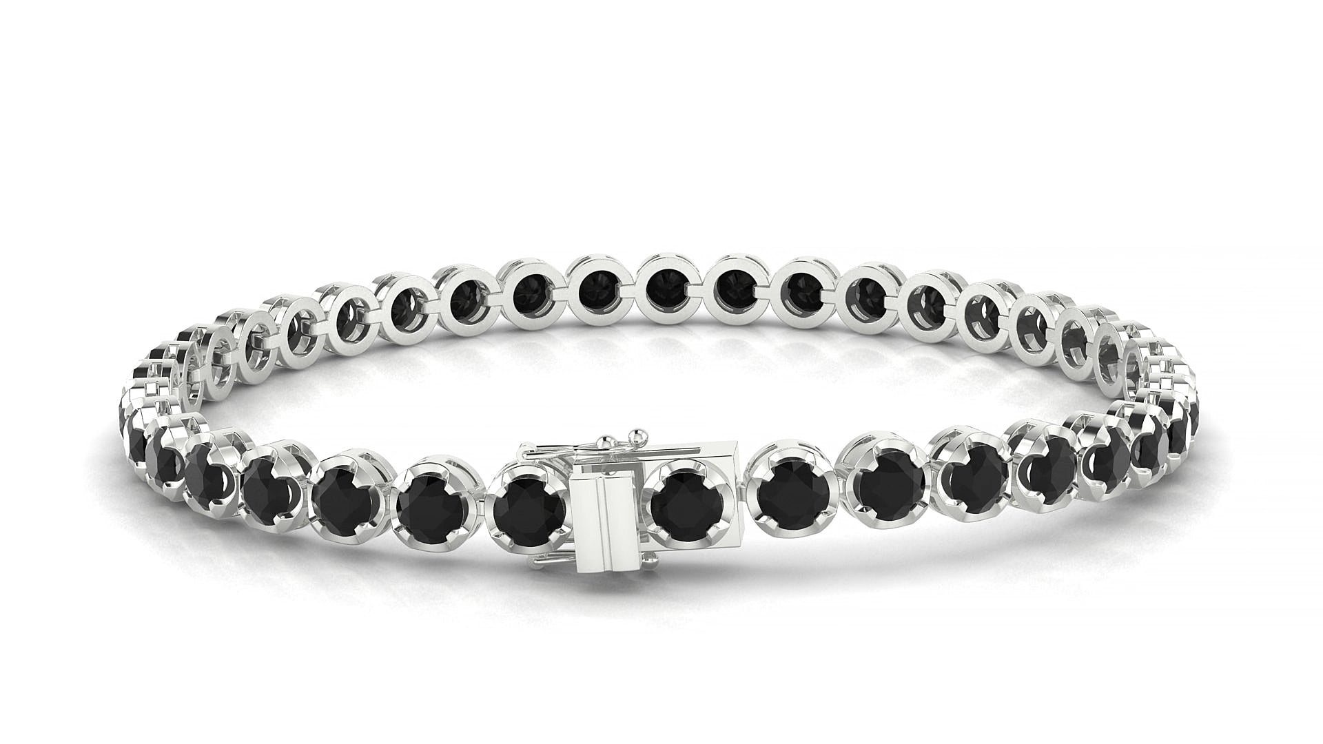 Bengal | 18k White Gold 3.4 mm Round Natural Black Diamond 15 cm Tennis Bracelet