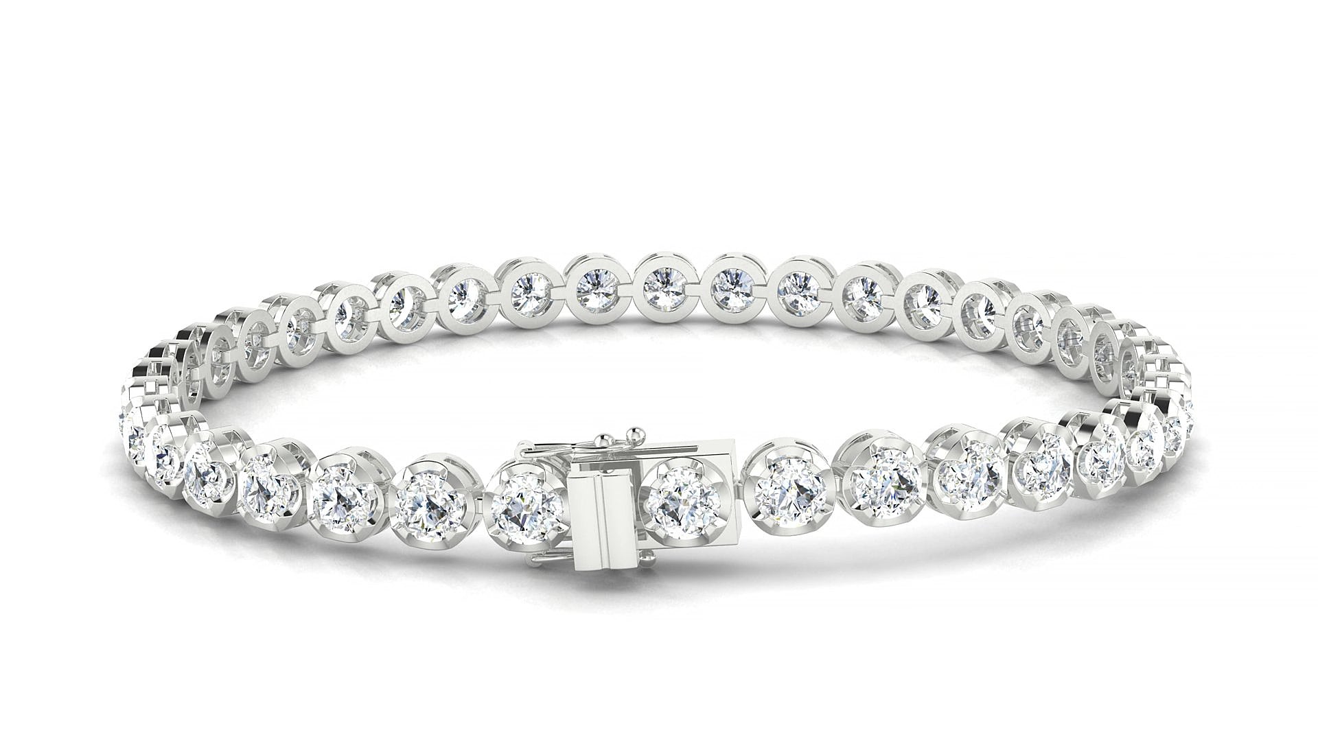 Bengal | 18k White Gold 3.4 mm Round Natural Diamond 15 cm Tennis Bracelet
