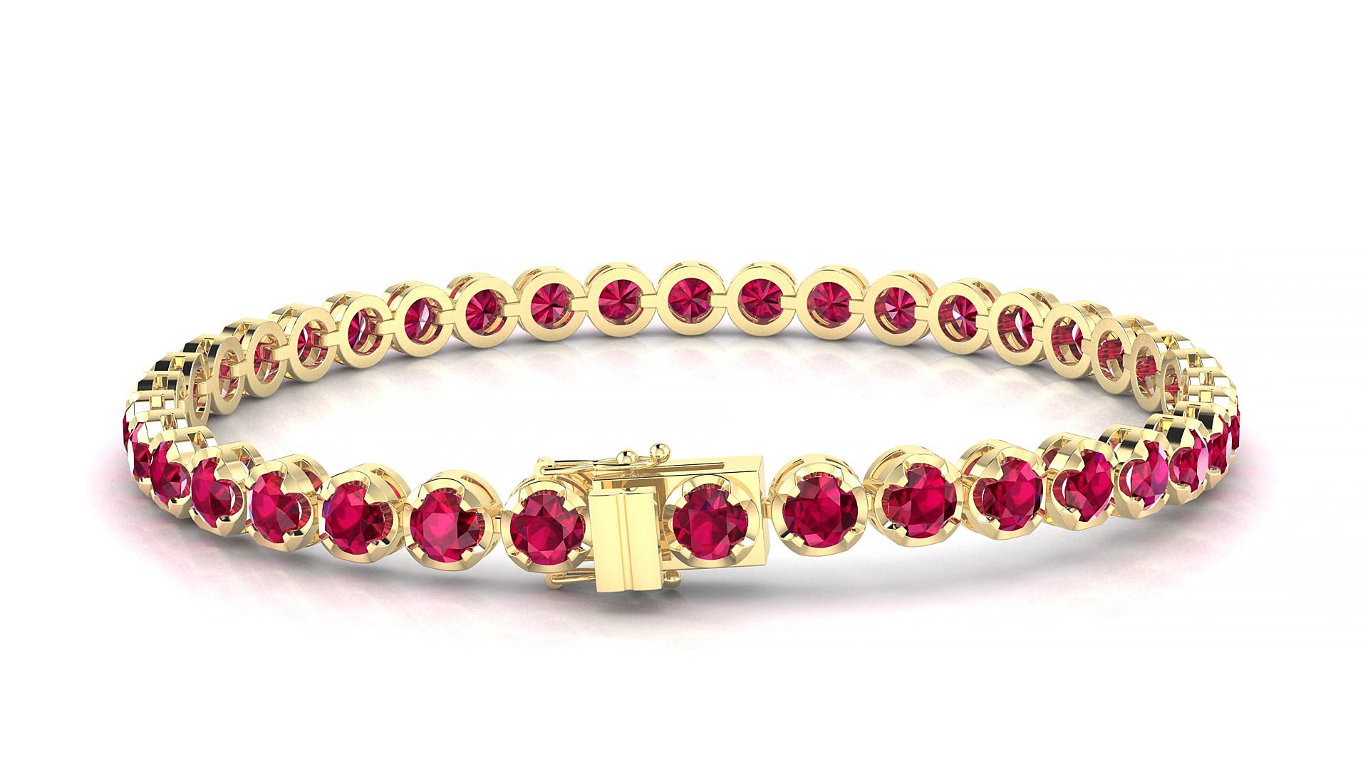 Bengal | 18k Yellow Gold 3.4 mm Round Natural Ruby 15 cm Tennis Bracelet