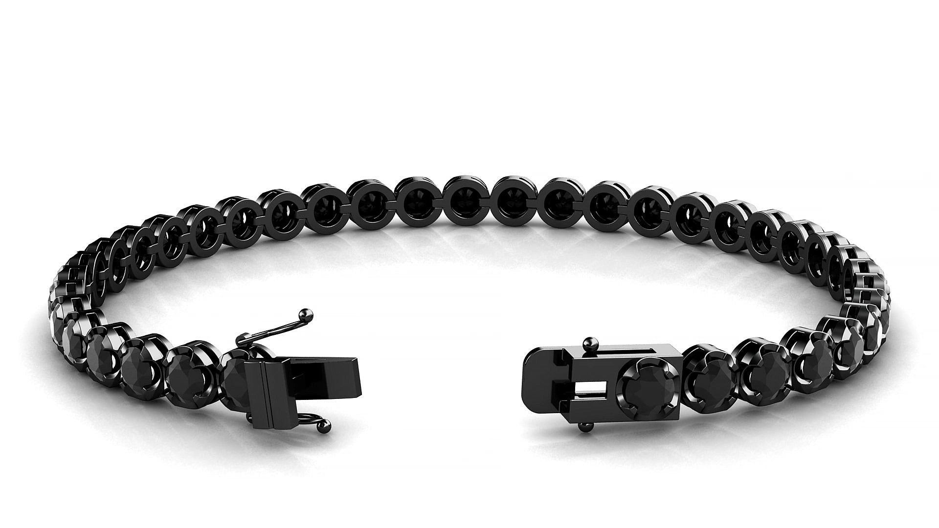 Bengal | 18k Black Gold 3.4 mm Round Natural Black Diamond 15 cm Tennis Bracelet