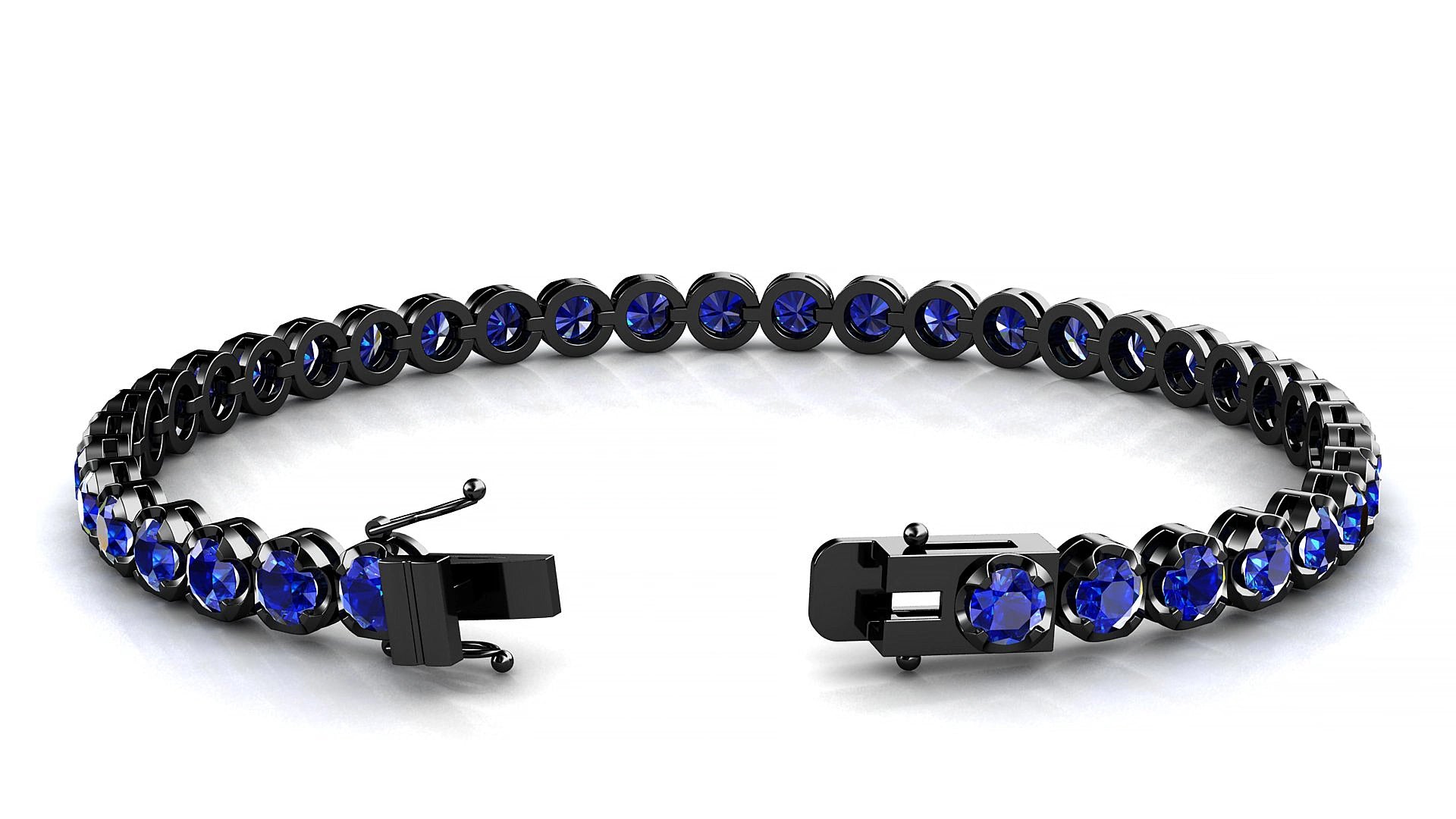 Bengal | 18k Black Gold 3.4 mm Round Natural Sapphire 18 cm Tennis Bracelet