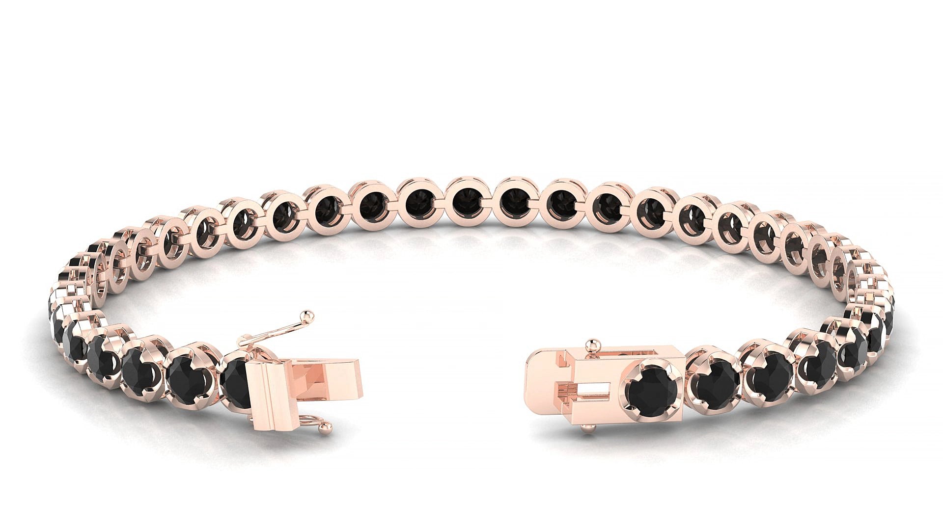 Bengal | 18k Rose Gold 3.4 mm Round Natural Black Diamond 15 cm Tennis Bracelet