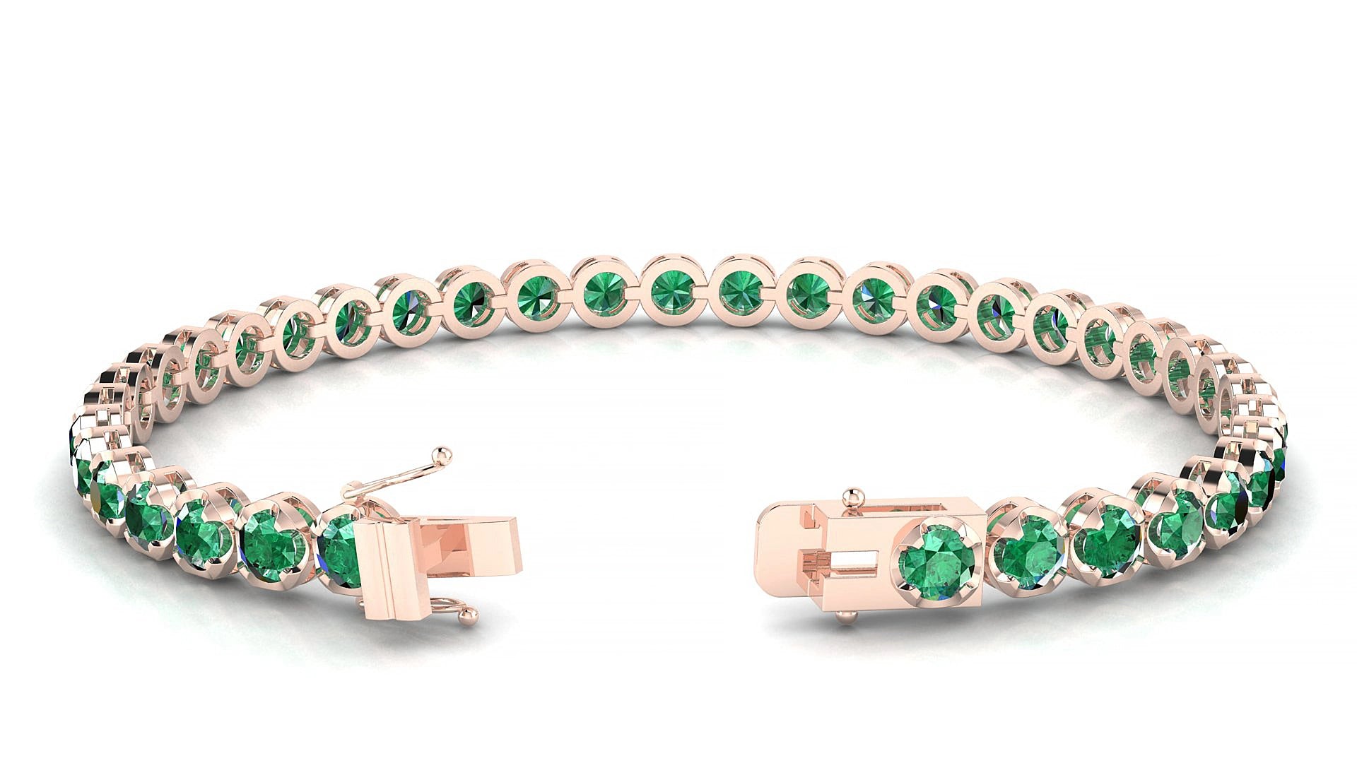 Bengal | 18k Rose Gold 3.4 mm Round Natural Emerald 18 cm Tennis Bracelet