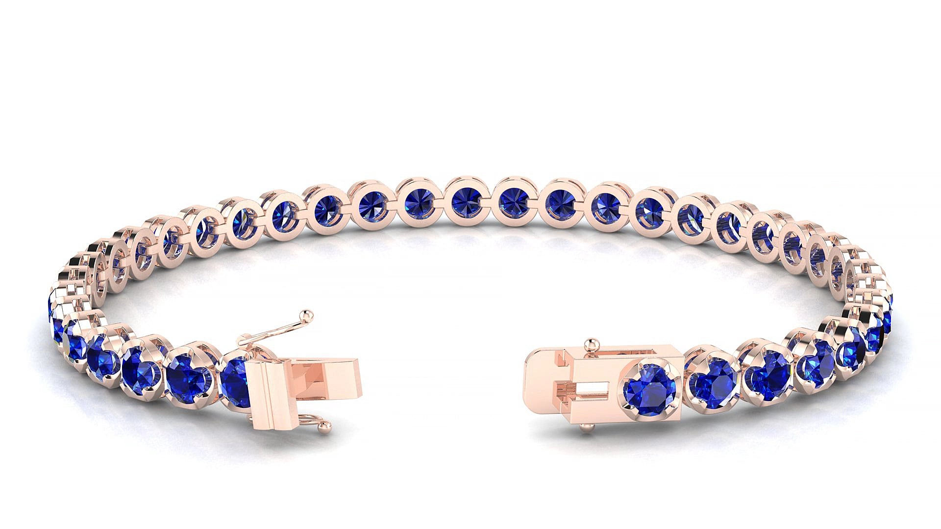 Bengal | 18k Rose Gold 3.4 mm Round Natural Sapphire 18 cm Tennis Bracelet