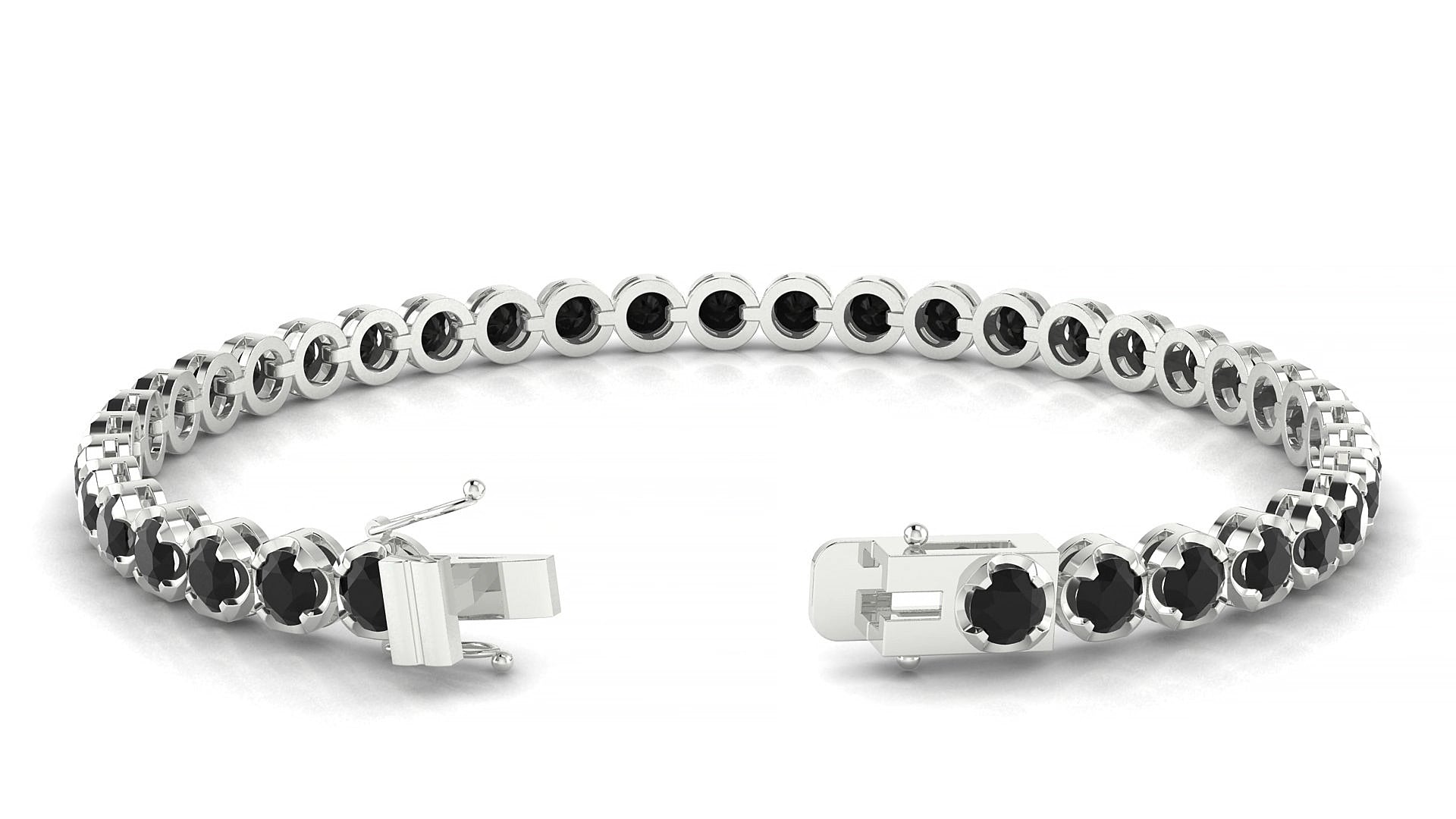 Bengal | 18k White Gold 3.4 mm Round Natural Black Diamond 15 cm Tennis Bracelet