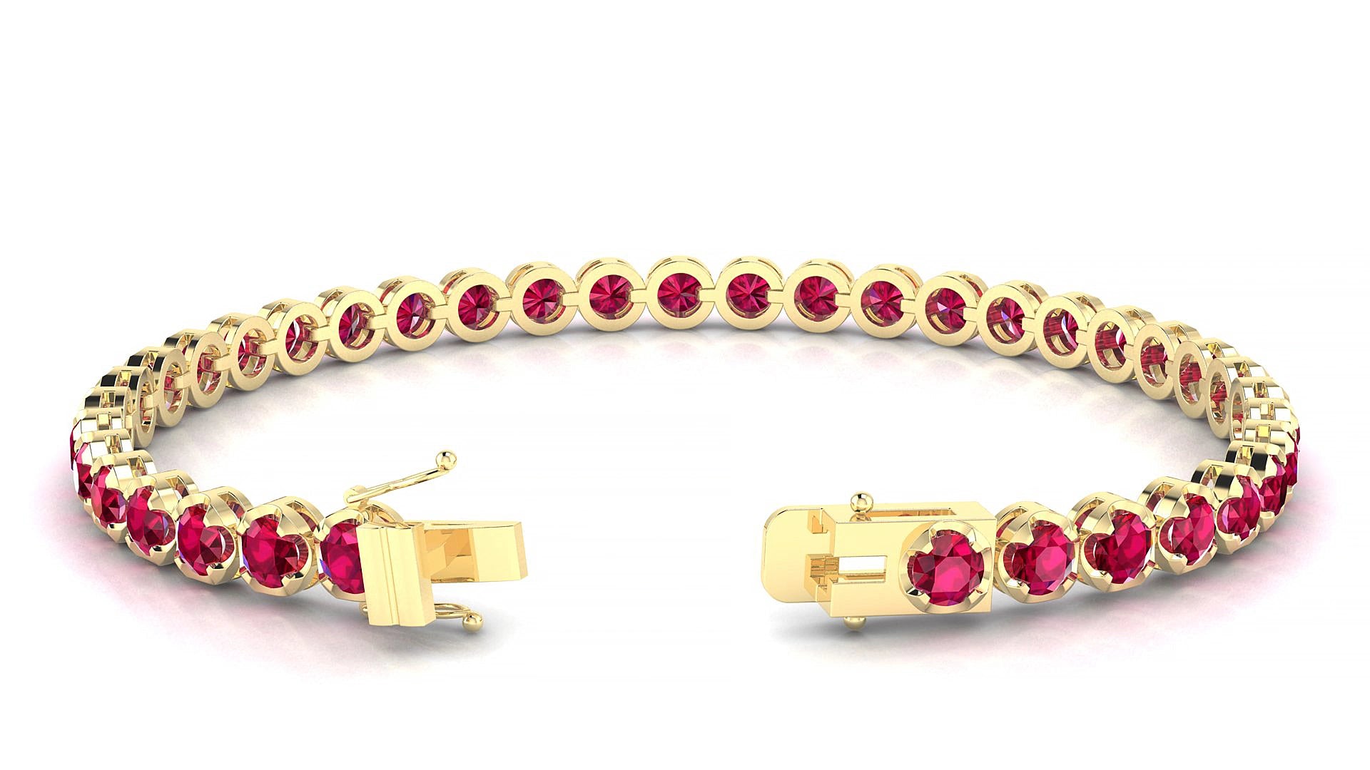 Bengal | 18k Yellow Gold 3.4 mm Round Natural Ruby 18 cm Tennis Bracelet