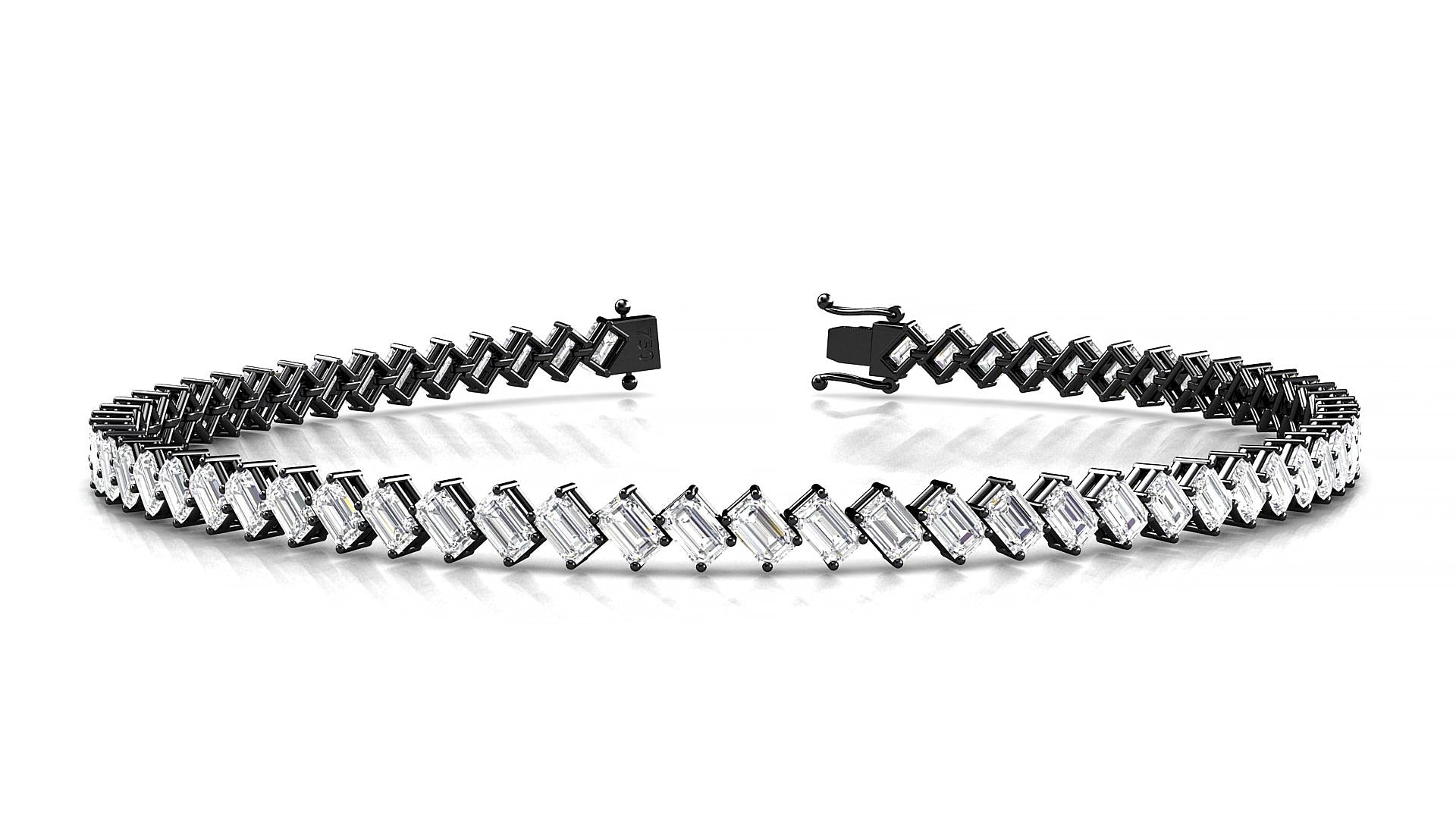 Bogotá | 18k Black Gold 3 x 2 mm Emerald Natural Diamond 15 cm Tennis Bracelet