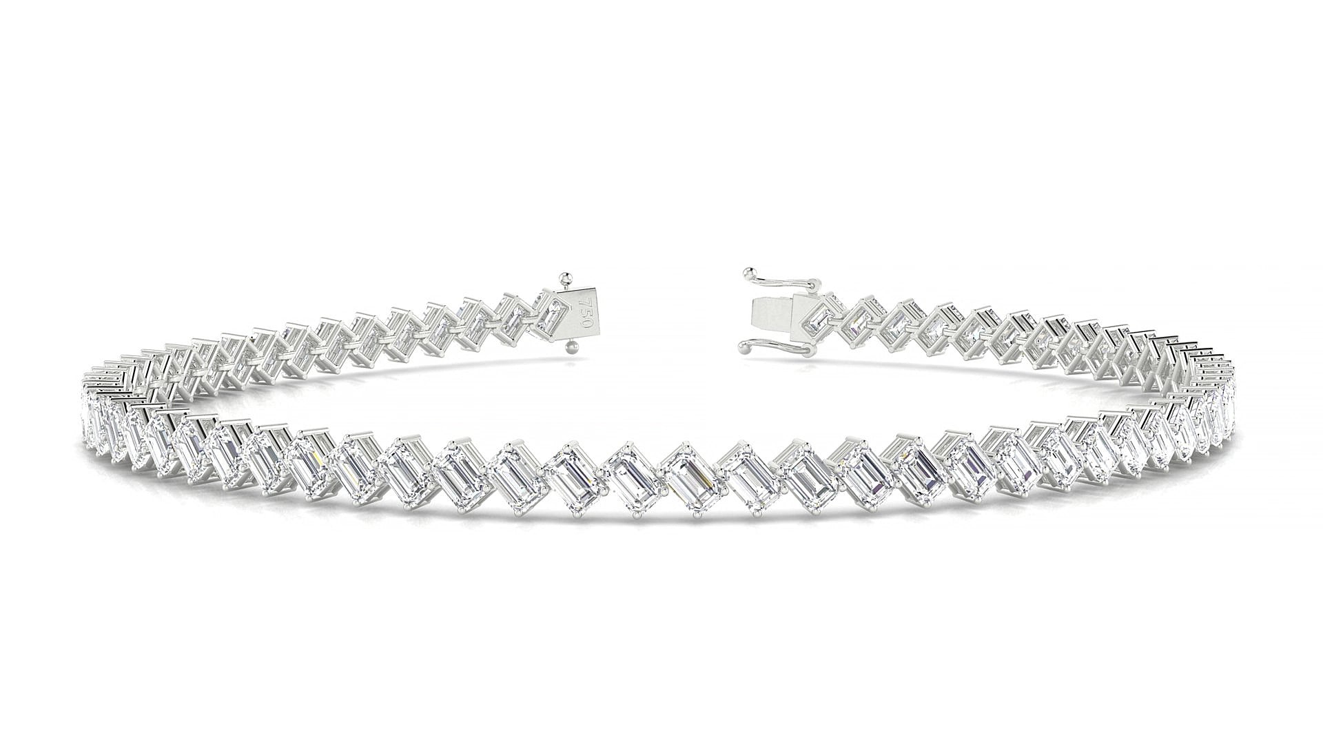 Bogotá | 18k White Gold 3 x 2 mm Emerald Natural Diamond 15 cm Tennis Bracelet