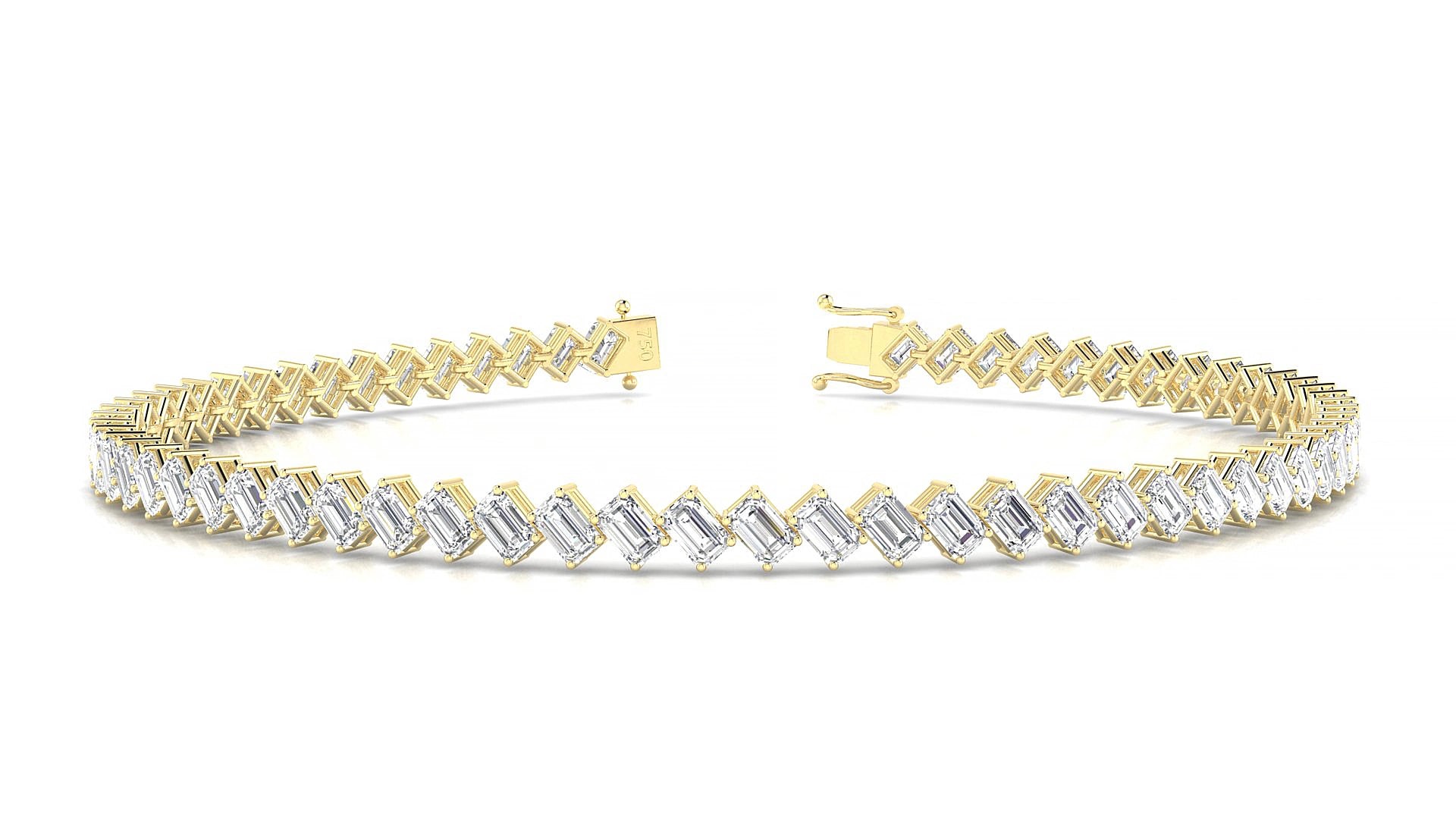 Bogotá | 18k Yellow Gold 3 x 2 mm Emerald Natural Diamond 15 cm Tennis Bracelet