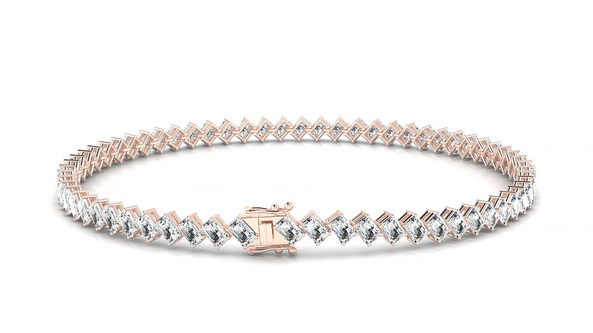 Bogotá | 18k Rose Gold 3 x 2 mm Emerald Natural Diamond 15 cm Tennis Bracelet