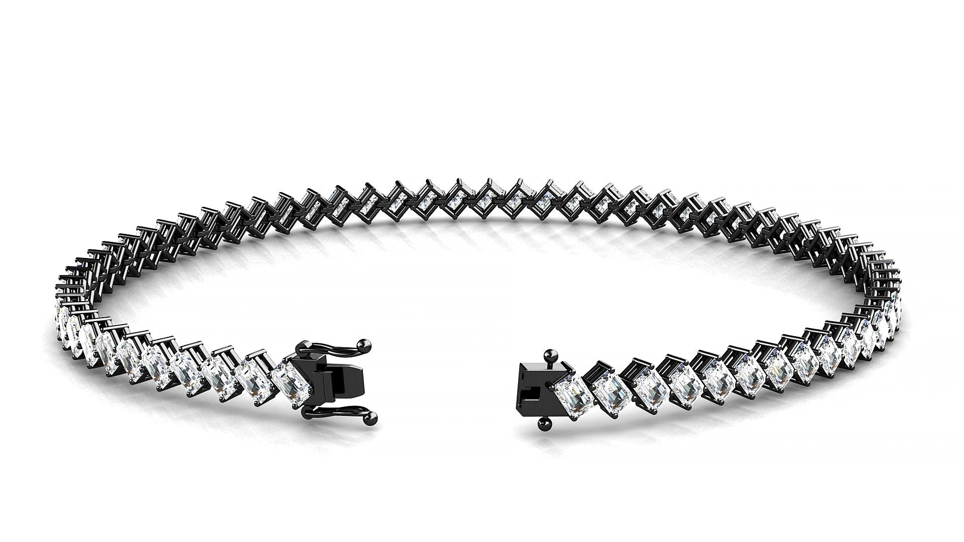 Bogotá | 18k Black Gold 3 x 2 mm Emerald Natural Diamond 15 cm Tennis Bracelet