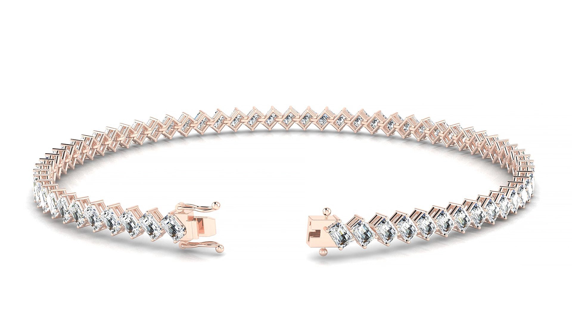 Bogotá | 18k Rose Gold 3 x 2 mm Emerald Natural Diamond 15 cm Tennis Bracelet