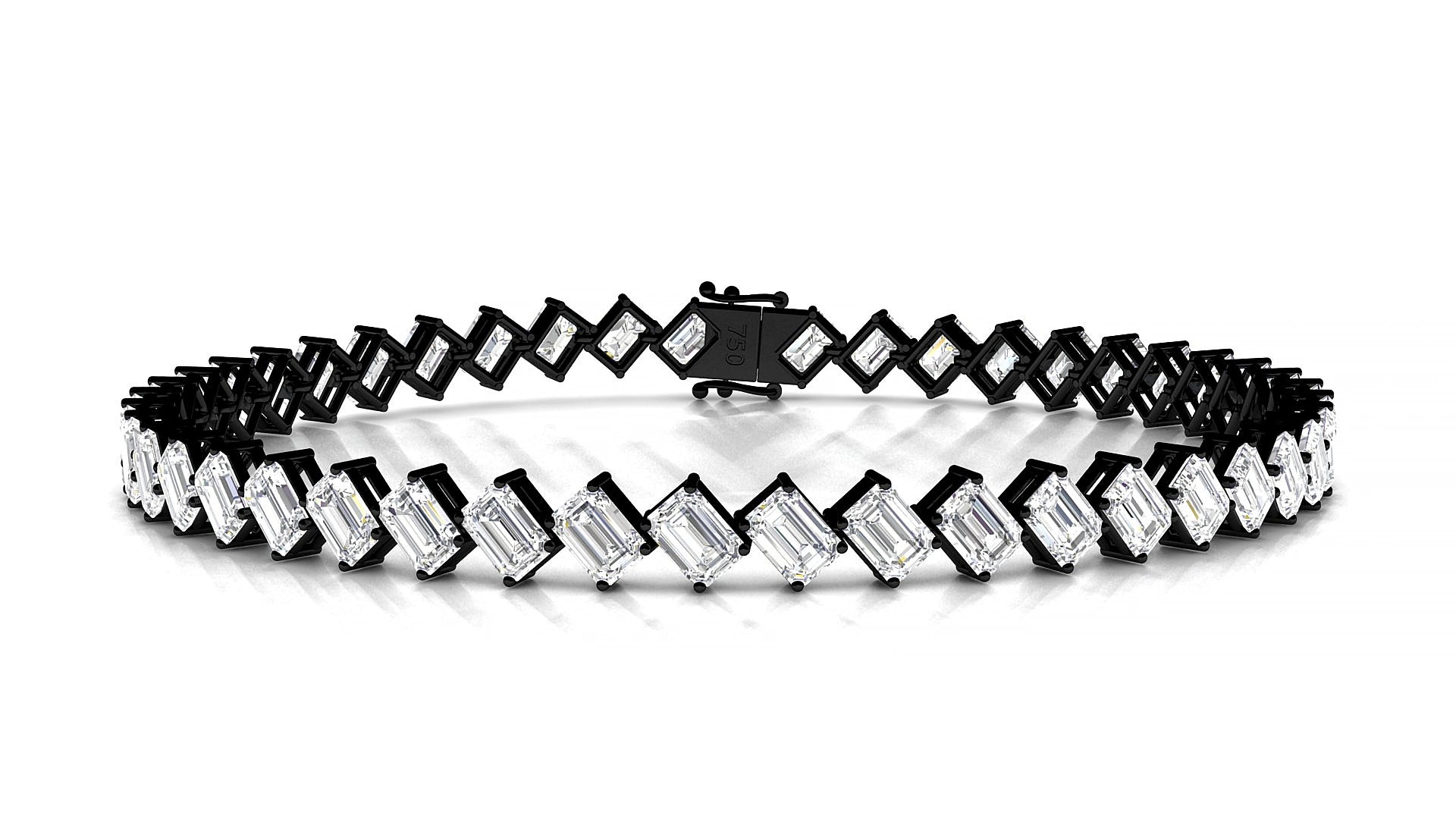 Bogotá | 18k Black Gold 4.1 x 2.9 mm Emerald Natural Diamond 15 cm Tennis Bracelet