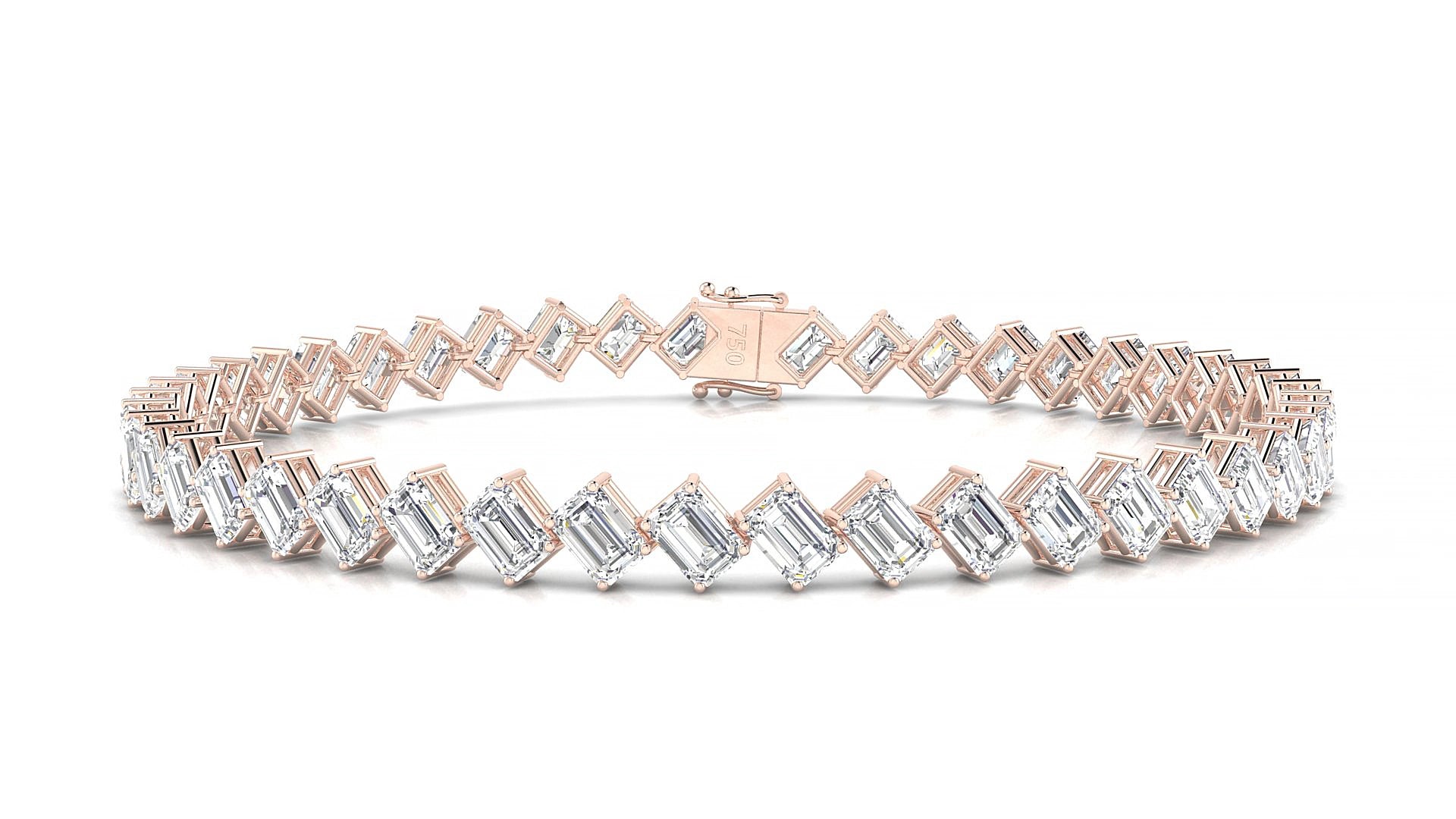Bogotá | 18k Rose Gold 4.1 x 2.9 mm Emerald Natural Diamond 15 cm Tennis Bracelet